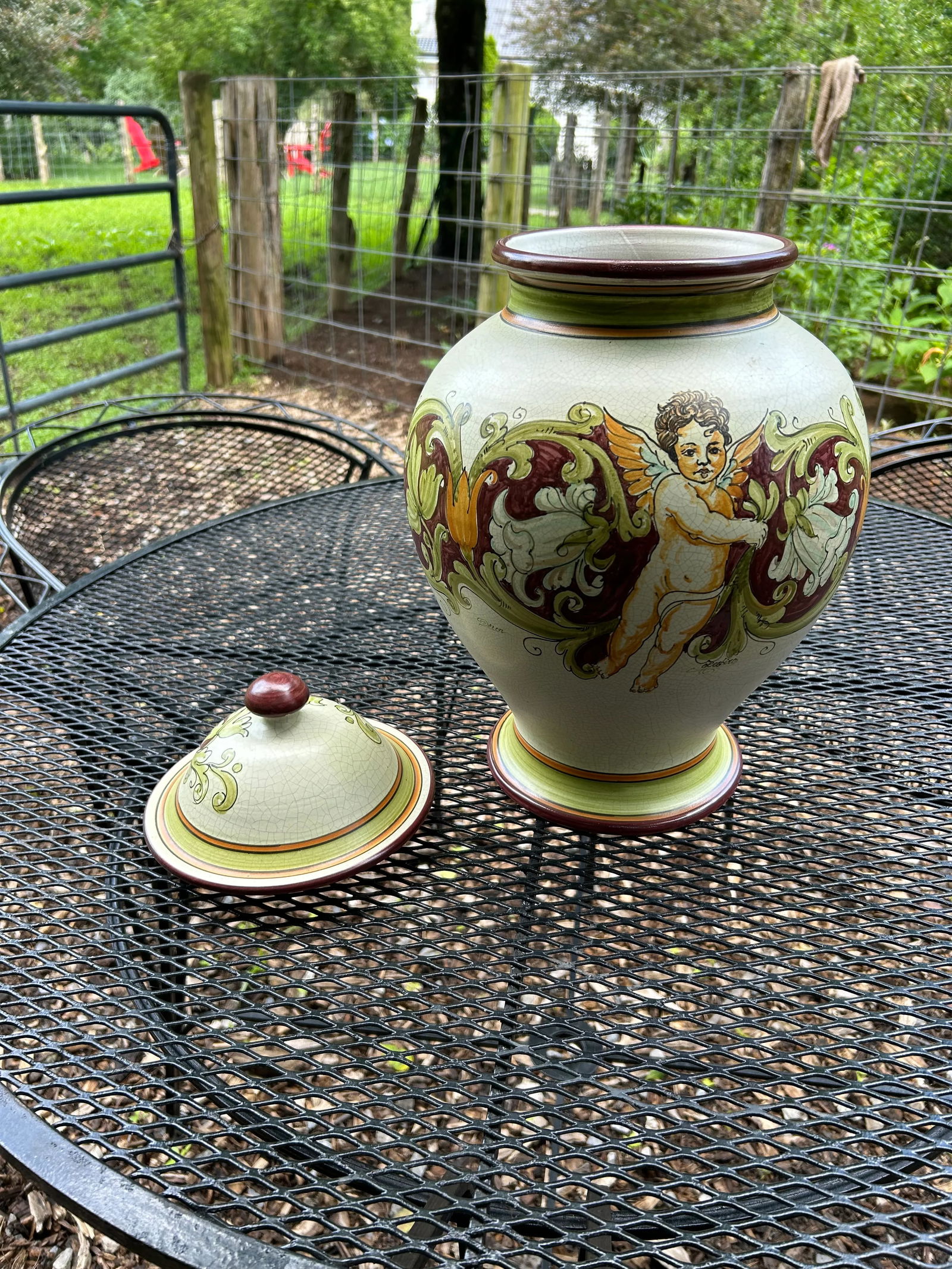 Calabrian Italian Ceramic Lidded Urn With Cherub - 12