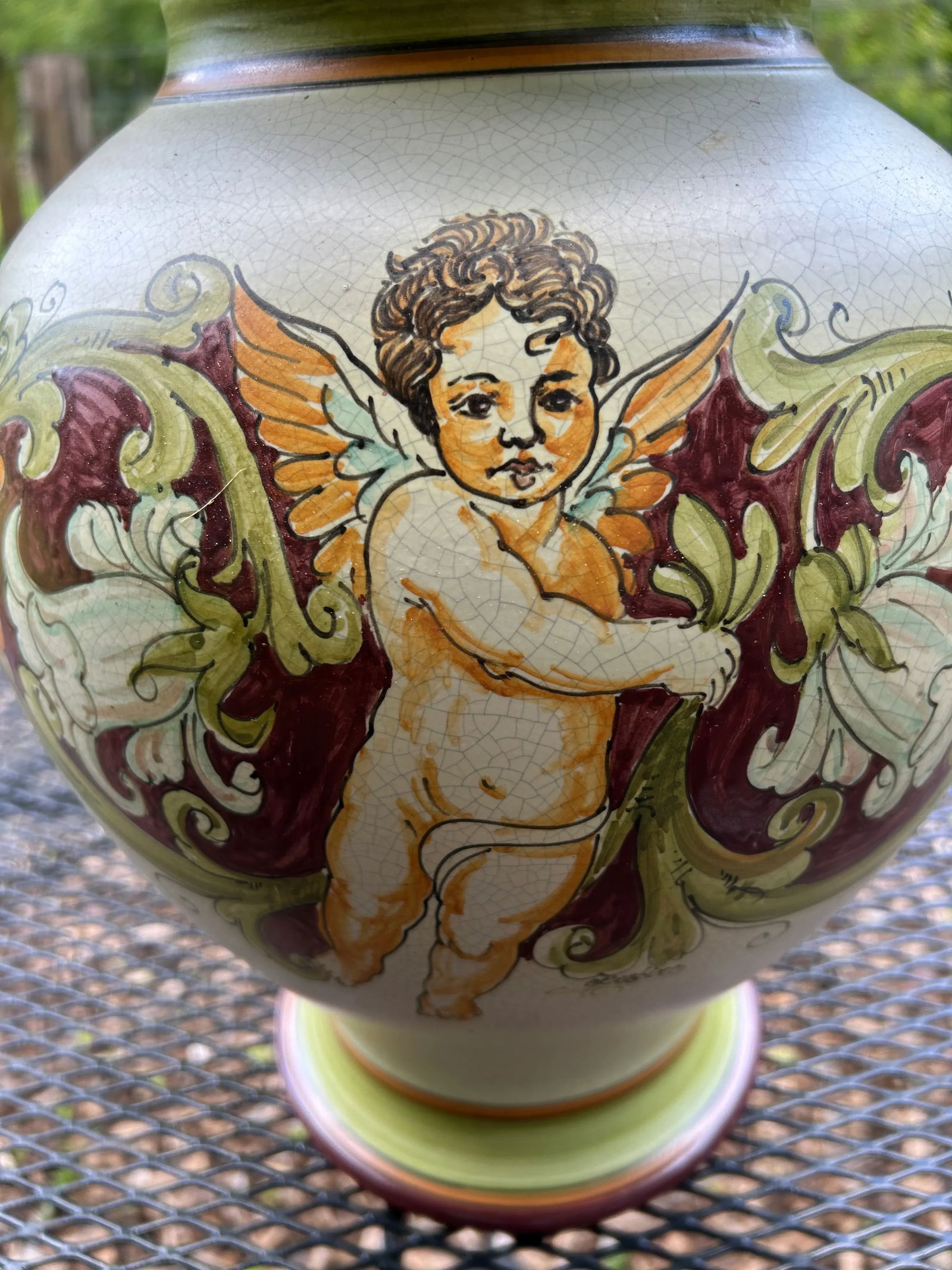 Calabrian Italian Ceramic Lidded Urn With Cherub - 2