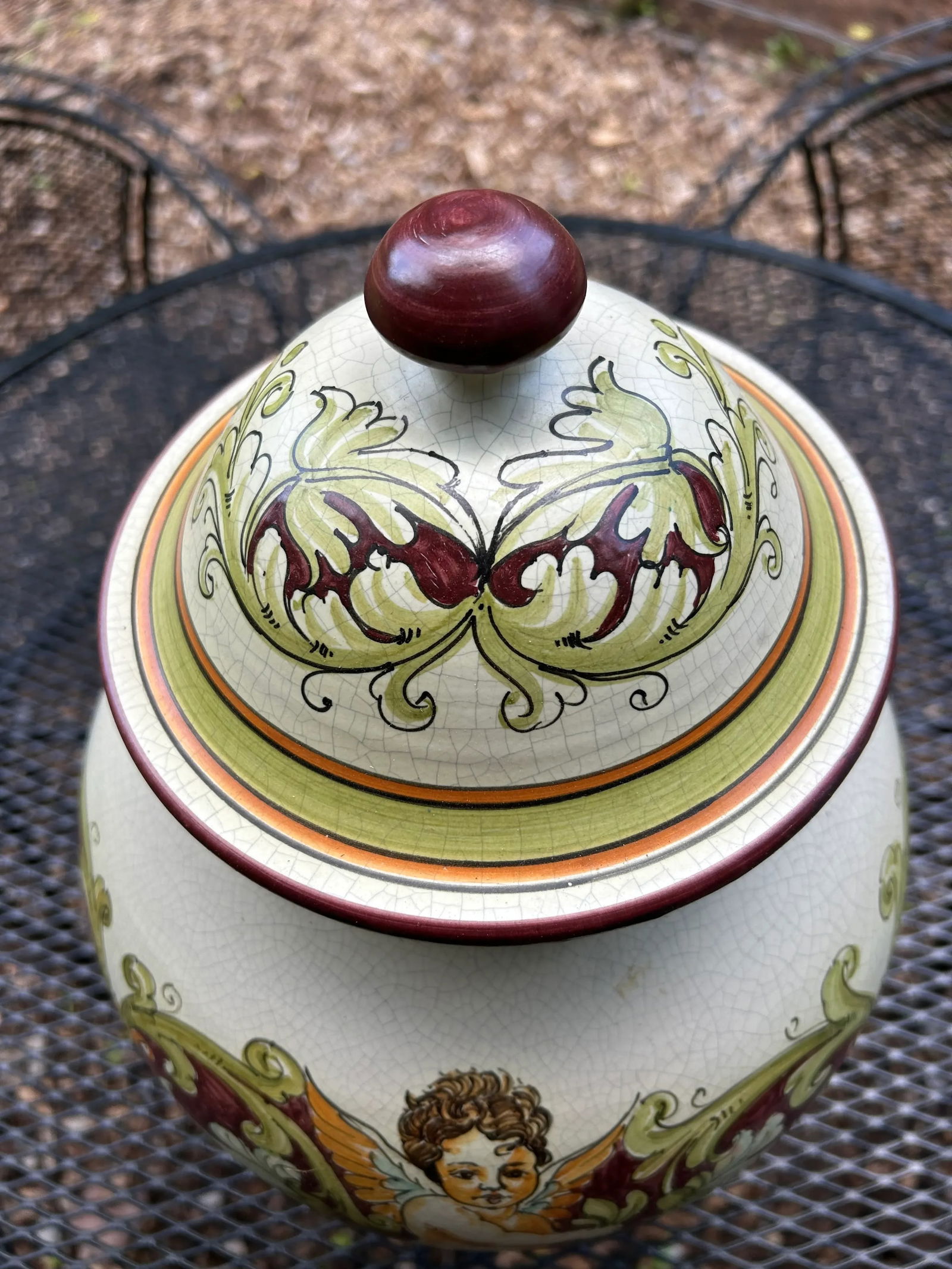 Calabrian Italian Ceramic Lidded Urn With Cherub - 3