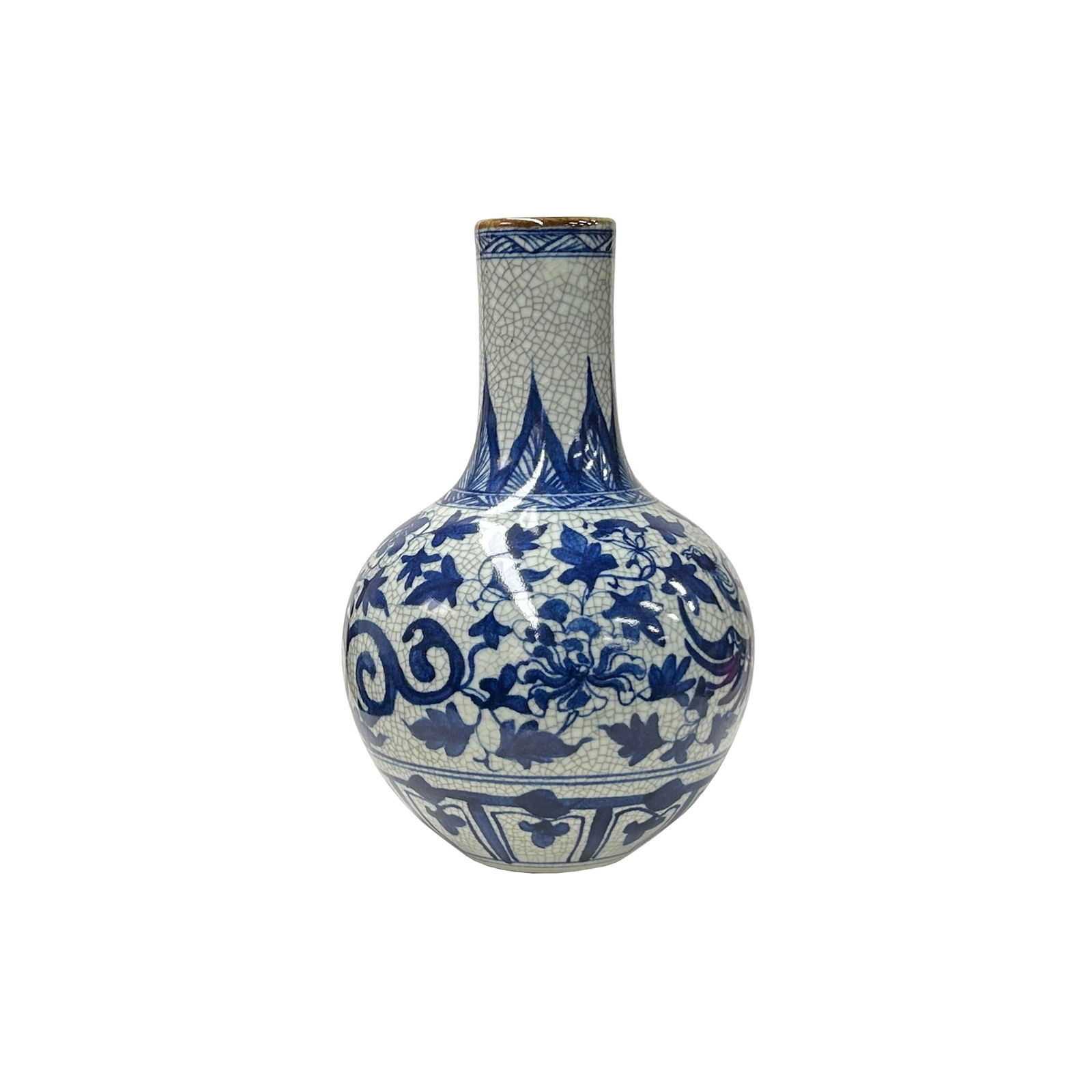 Oriental Blue White Crackle Base Phoenix Porcelain Art Vase - 2