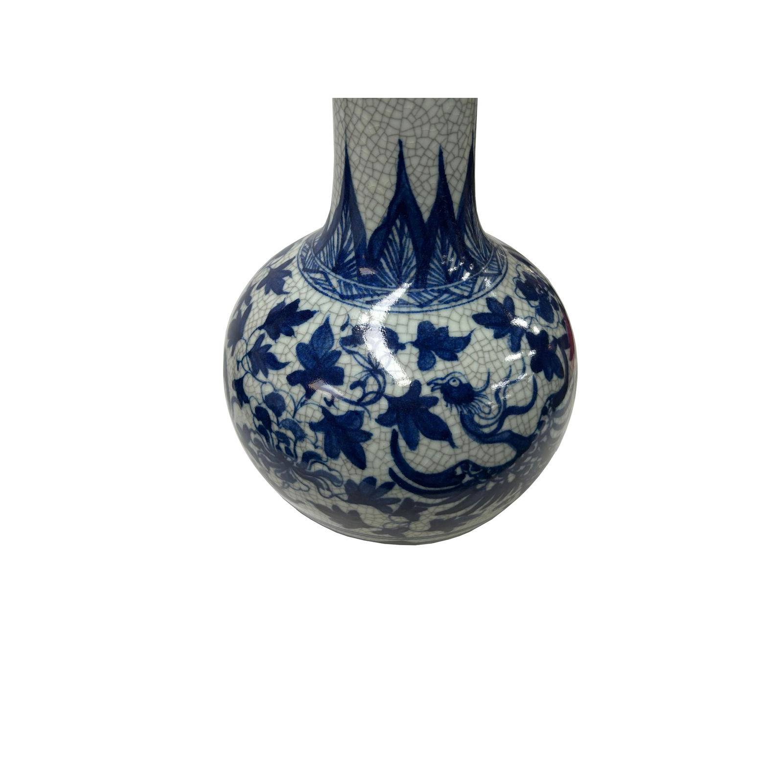Oriental Blue White Crackle Base Phoenix Porcelain Art Vase - 3