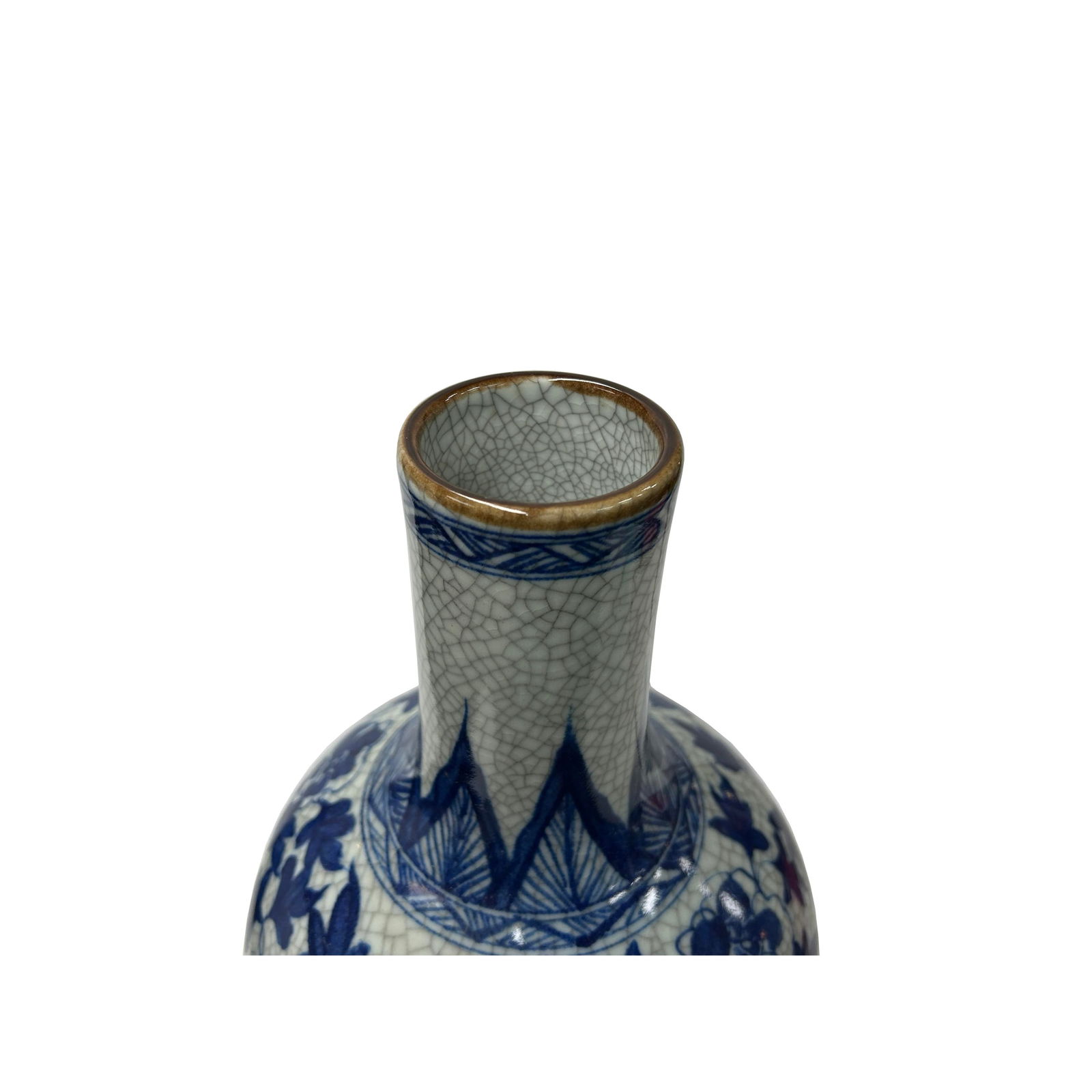 Oriental Blue White Crackle Base Phoenix Porcelain Art Vase - 7