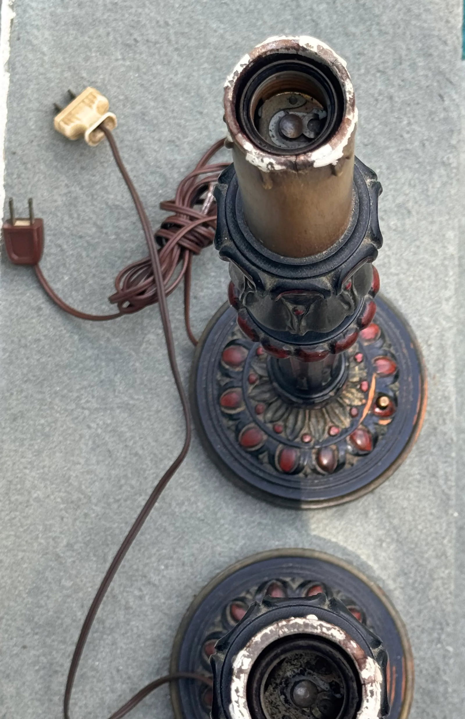 Pair of Antique Wooden Electrified Candlestick Lamps - 2