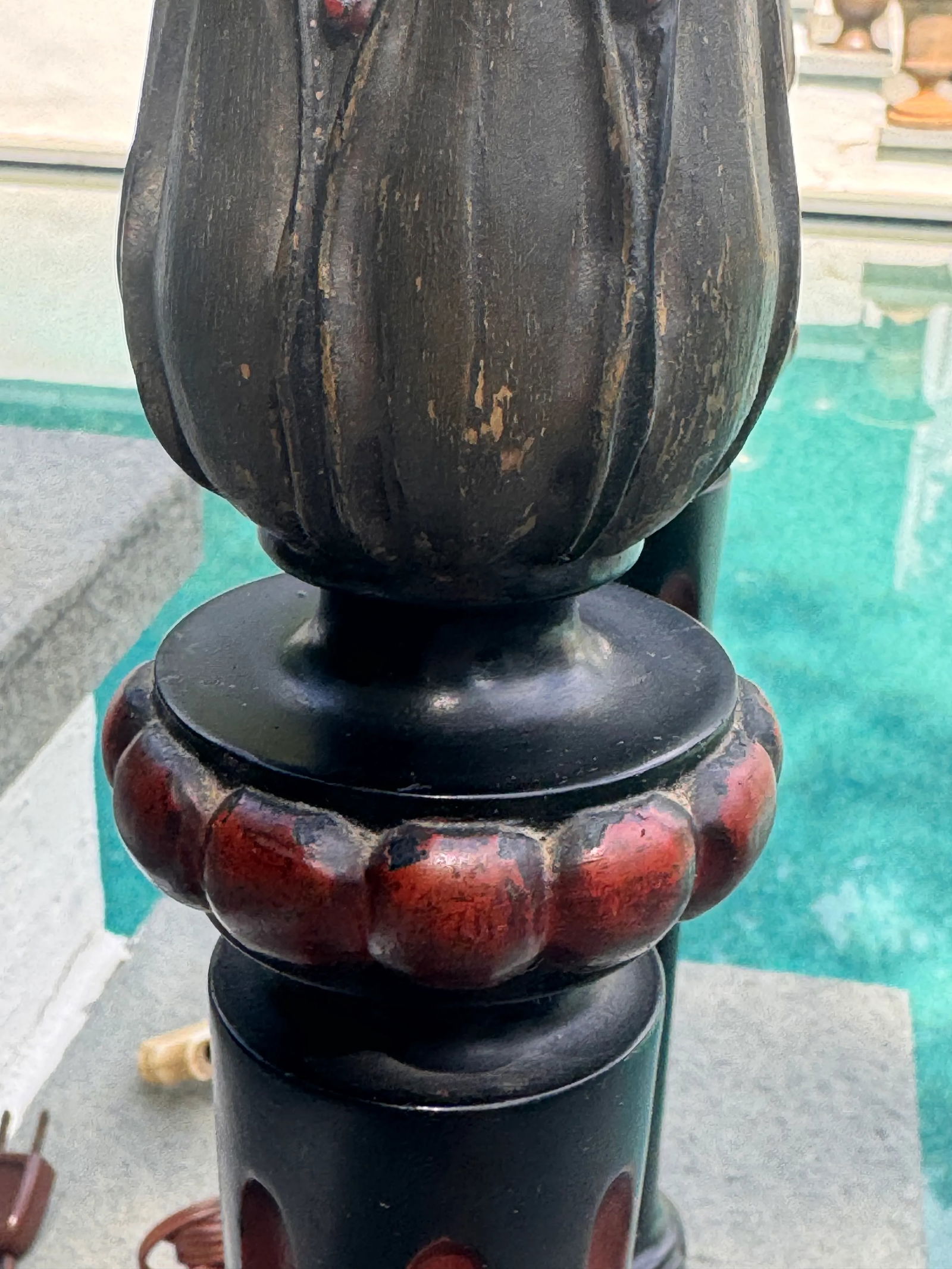 Pair of Antique Wooden Electrified Candlestick Lamps - 8