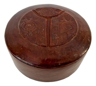Vintage Round Ethnic Hand-Tooled Tuareg Leather Box African Folk Art Mauritania