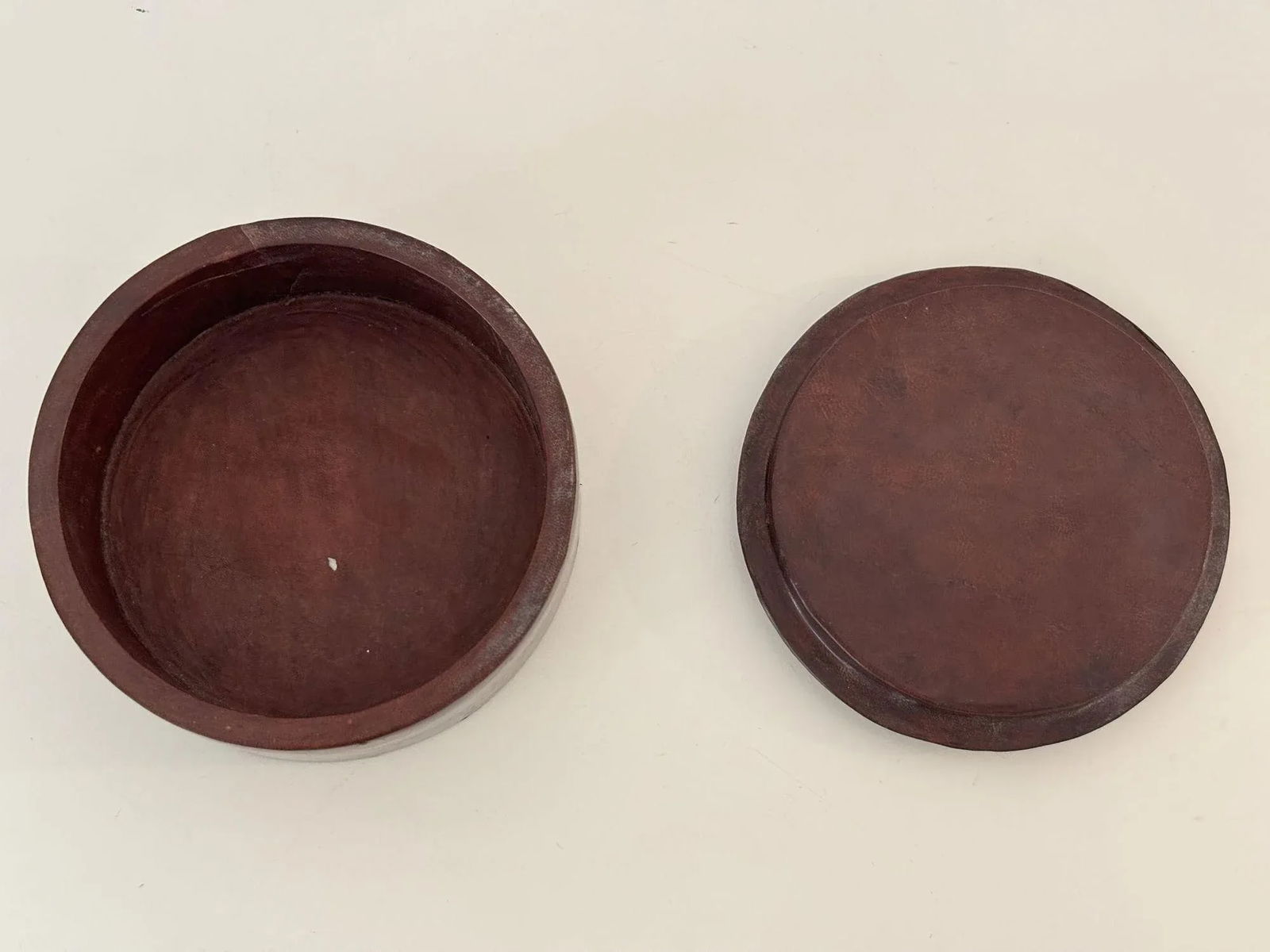 Vintage Round Ethnic Hand-Tooled Tuareg Leather Box African Folk Art Mauritania - 7