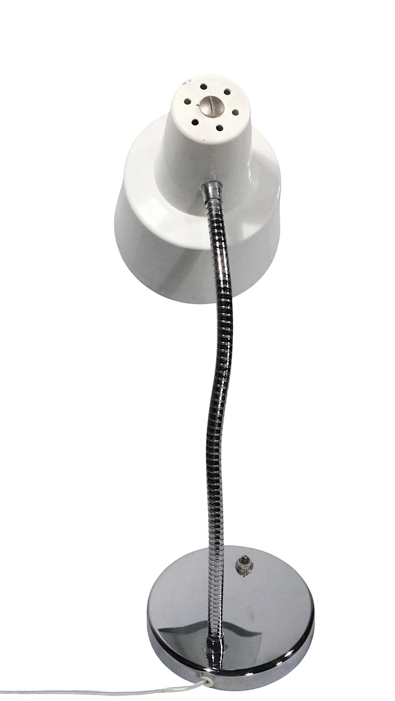 Mod Chrome and White Gooseneck Desk Lamp C. 1970's After Josef Hurka for Napako - 10