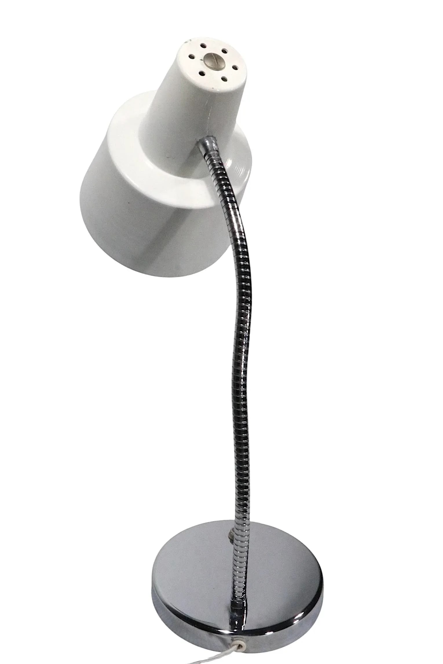 Mod Chrome and White Gooseneck Desk Lamp C. 1970's After Josef Hurka for Napako - 12