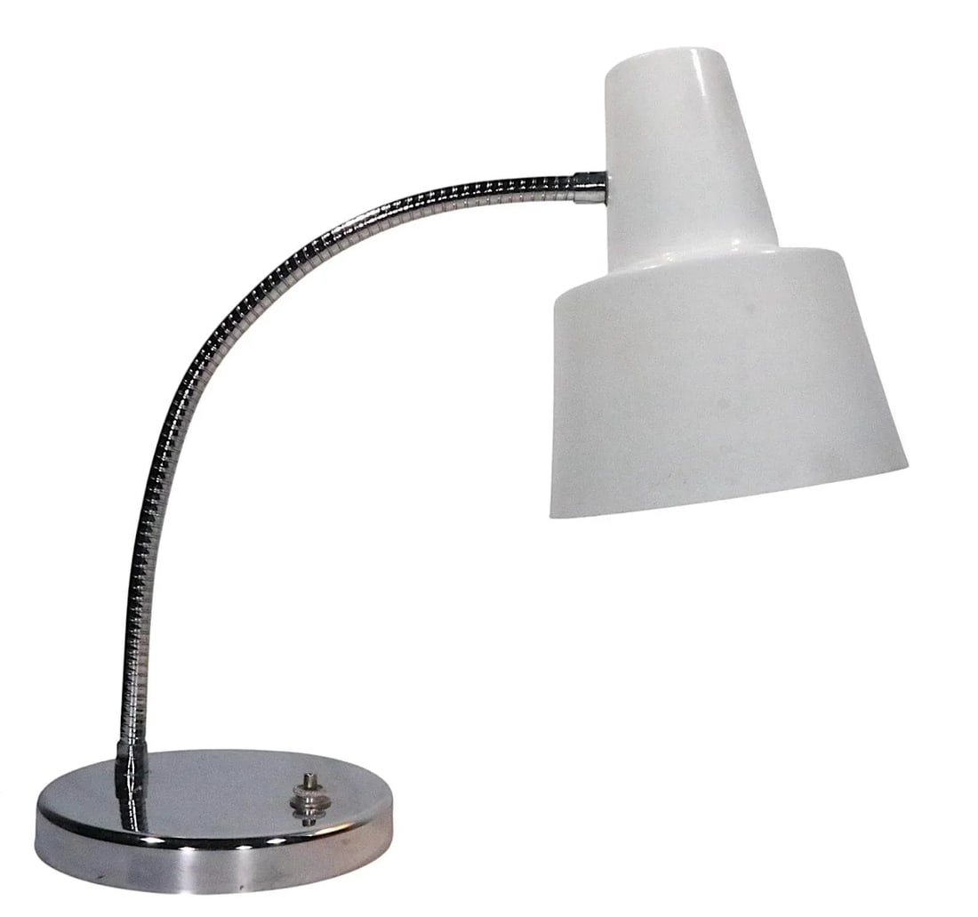 Mod Chrome and White Gooseneck Desk Lamp C. 1970's After Josef Hurka for Napako - 4