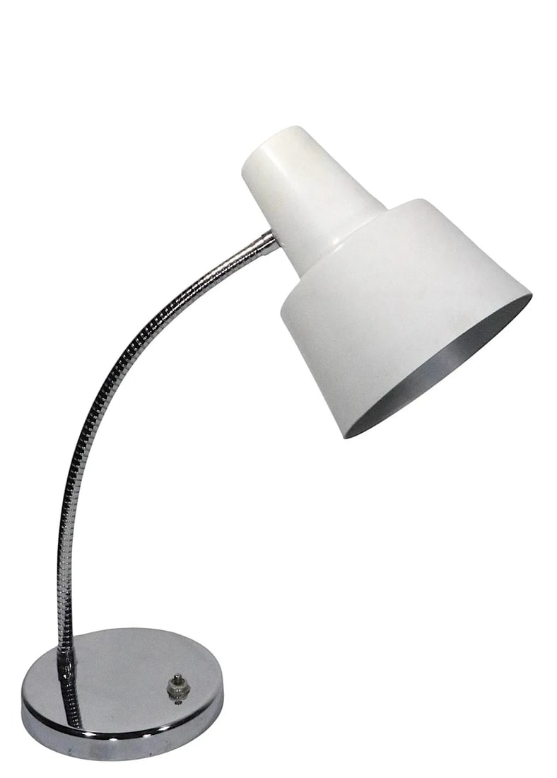 Mod Chrome and White Gooseneck Desk Lamp C. 1970's After Josef Hurka for Napako - 6