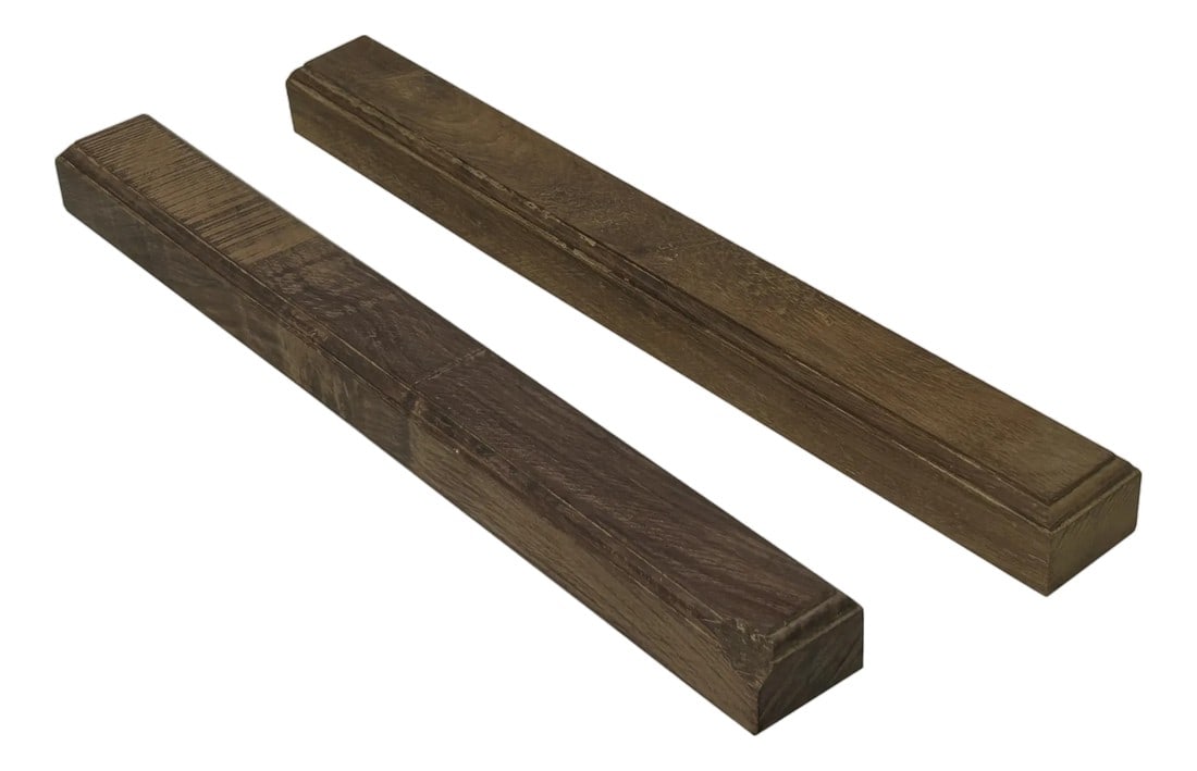 Chinese Pair Natural Wood Grain Patina Rectangular Paperweights: Elevate your workspace or home decor with this exquisite pair of simple natural wood bar paperweights, versatile enough to also serve as unique display art. Each piece showcases the inherent beauty of