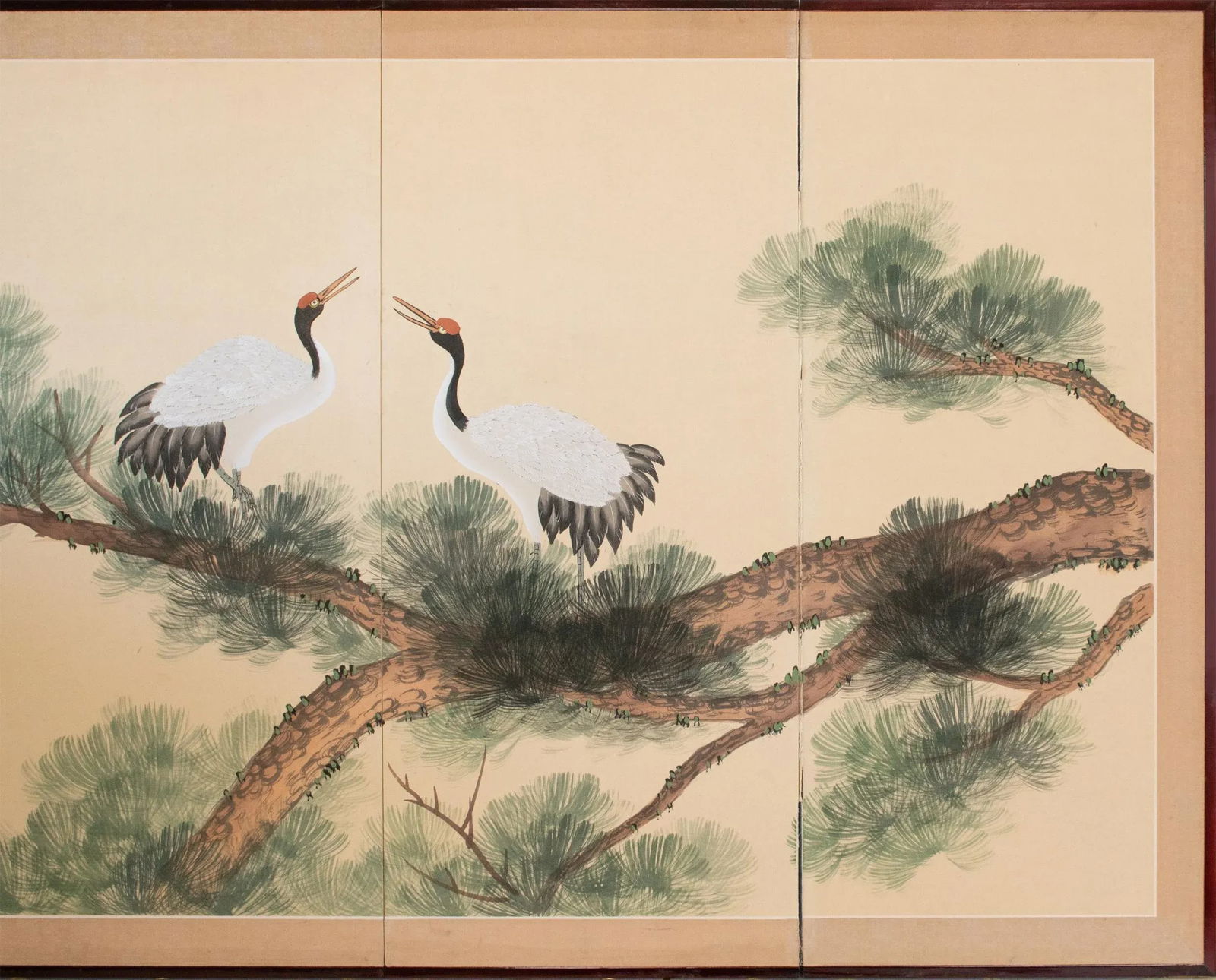 C. 1970s Chinese Painted Folding Screen "Big Old Pine Tree and Two Cranes" - 3