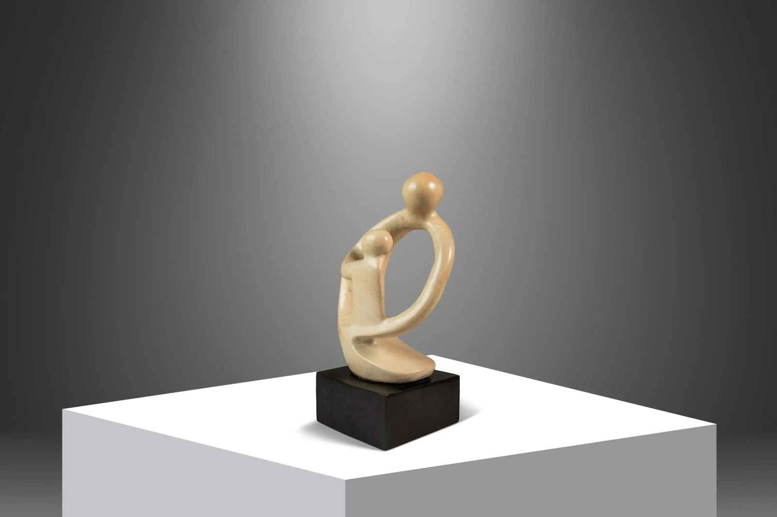 Mid-Century Abstract Modern "Parent & Child" Marble Stone Sculpture W/ Wooden Base, Kenya, C. 1980's - 3