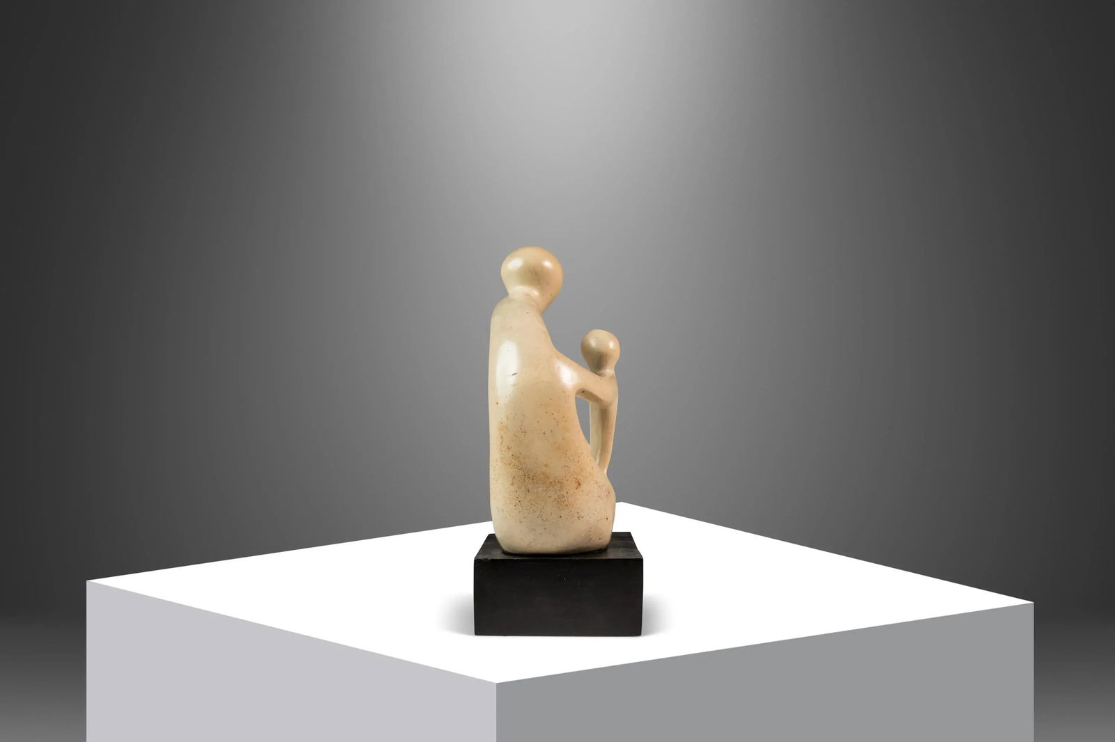 Mid-Century Abstract Modern "Parent & Child" Marble Stone Sculpture W/ Wooden Base, Kenya, C. 1980's - 4