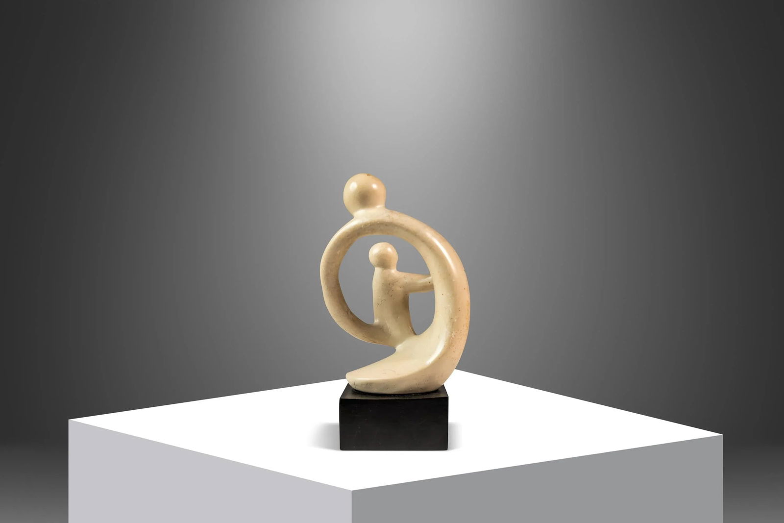 Mid-Century Abstract Modern "Parent & Child" Marble Stone Sculpture W/ Wooden Base, Kenya, C. 1980's - 5