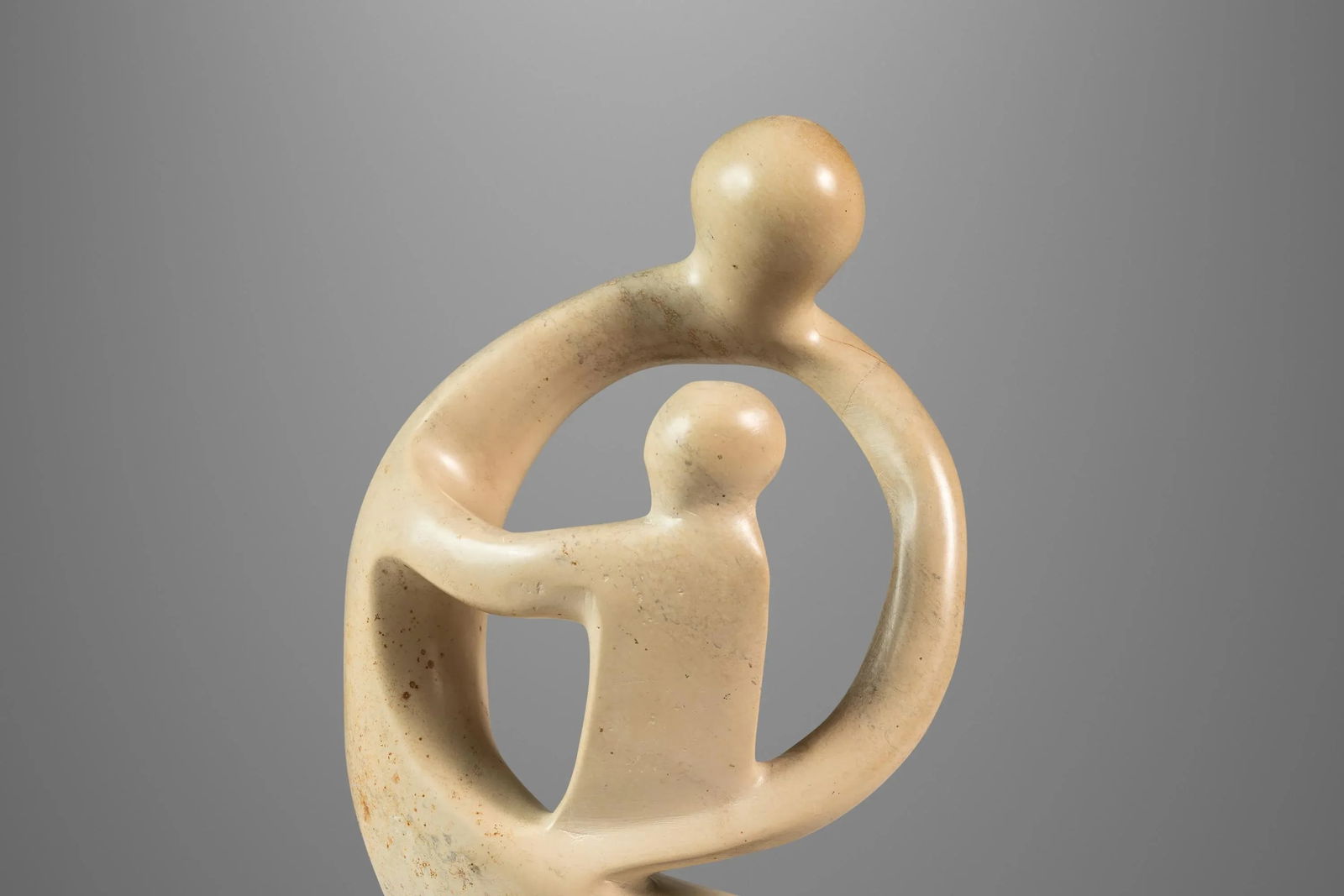 Mid-Century Abstract Modern "Parent & Child" Marble Stone Sculpture W/ Wooden Base, Kenya, C. 1980's - 8