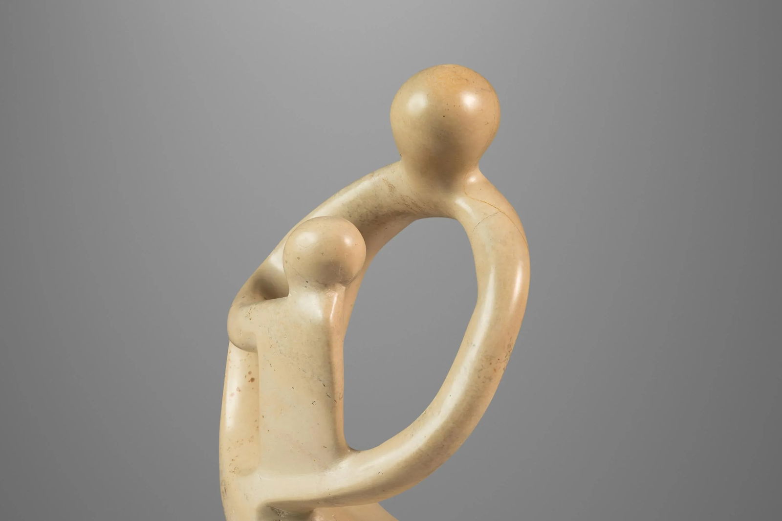 Mid-Century Abstract Modern "Parent & Child" Marble Stone Sculpture W/ Wooden Base, Kenya, C. 1980's - 9