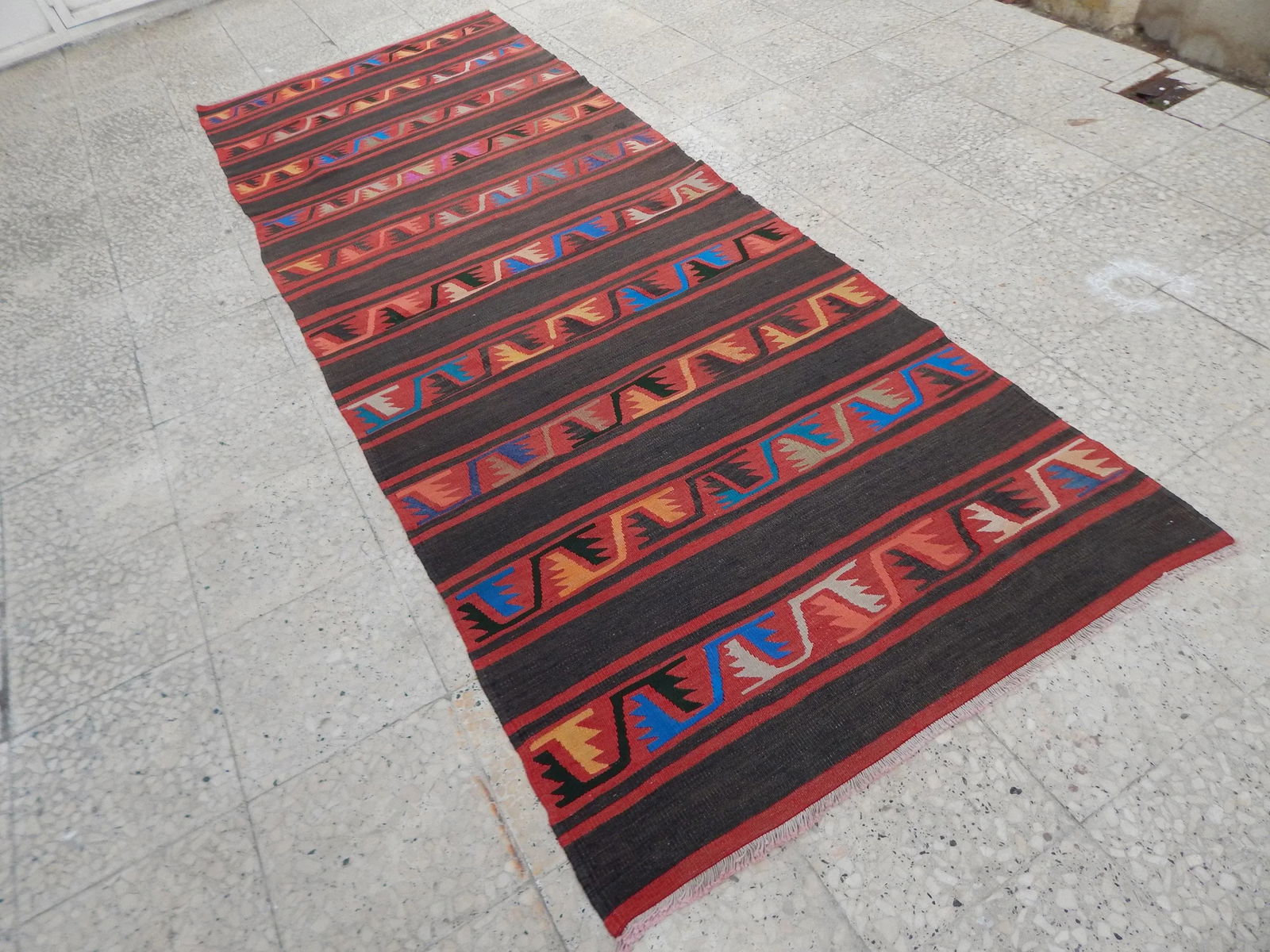 Vintage Striped Turkish Kilim Rug Runner 3'6" X 9'6" - 2