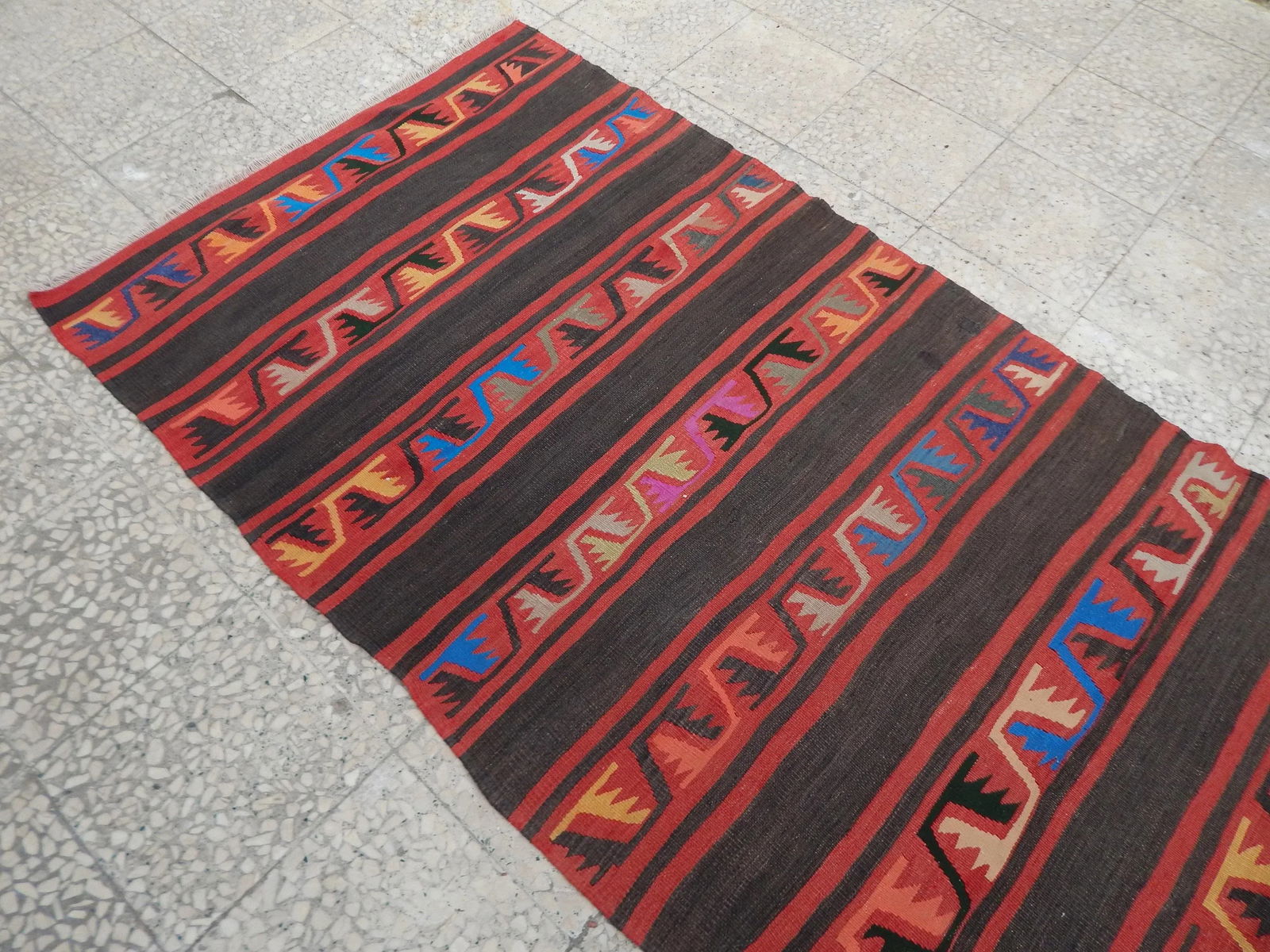 Vintage Striped Turkish Kilim Rug Runner 3'6" X 9'6" - 6