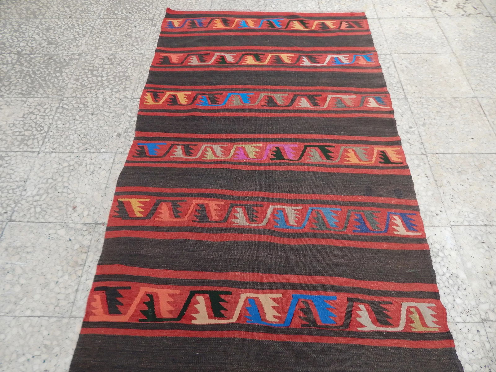 Vintage Striped Turkish Kilim Rug Runner 3'6" X 9'6" - 7