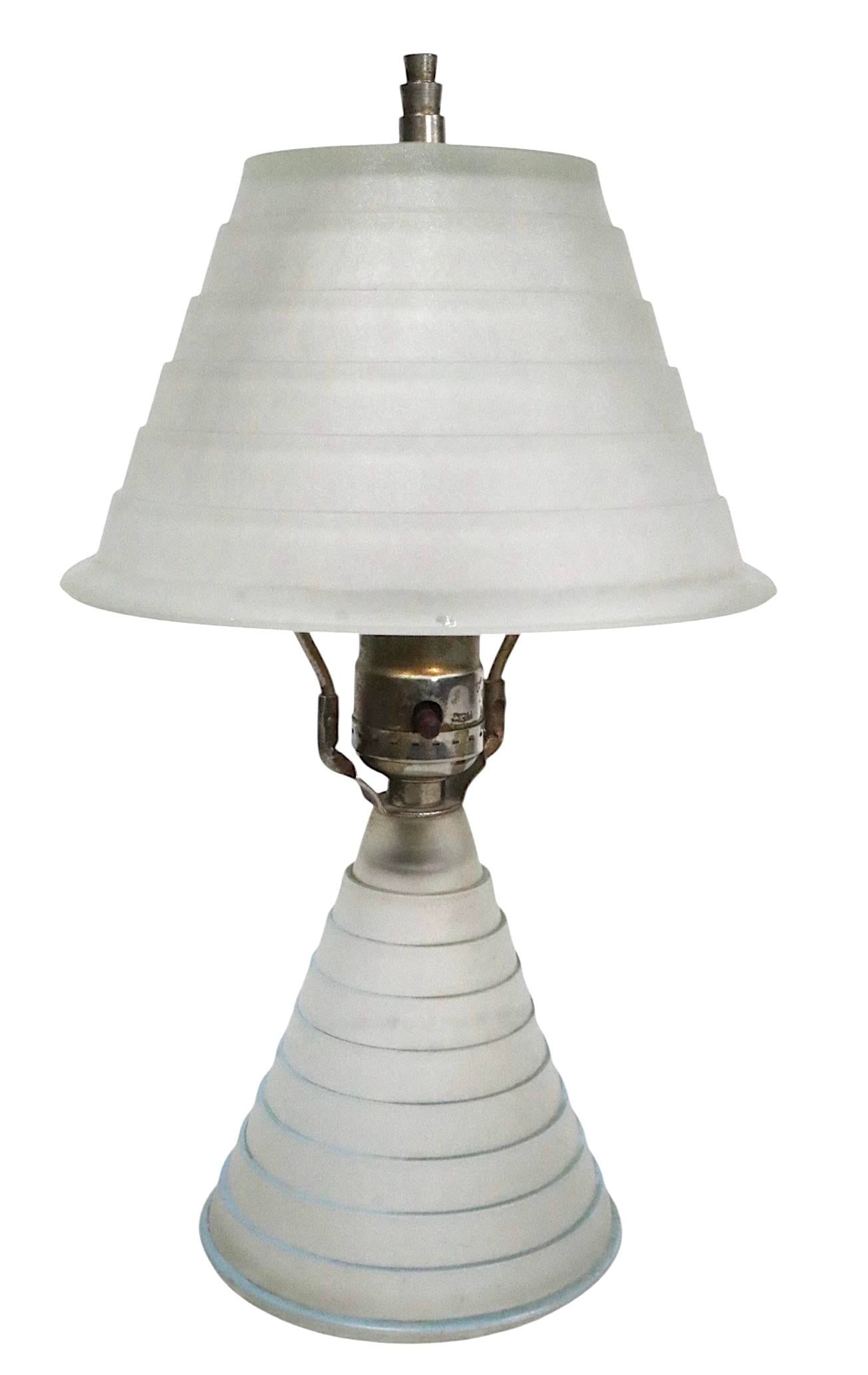 Art Deco Stepped Glass Skyscraper Lamp C. 1930's - 3