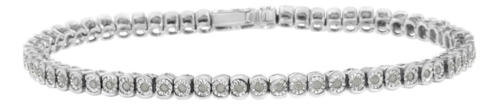 .925 Sterling Silver ½ Cttw Miracle-Set Diamond Round Half Bezel 7" Tennis Bracelet (I-J