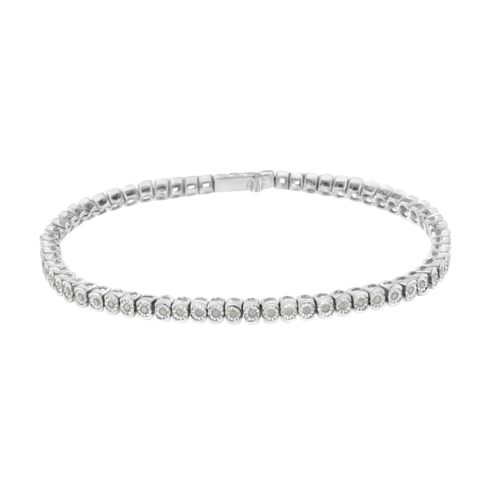 .925 Sterling Silver Â½ Cttw Miracle-Set Diamond Round Half Bezel 7" Tennis Bracelet (I-J - 2