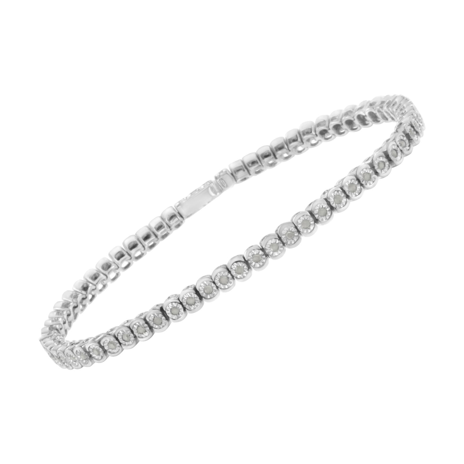 .925 Sterling Silver Â½ Cttw Miracle-Set Diamond Round Half Bezel 7" Tennis Bracelet (I-J - 3