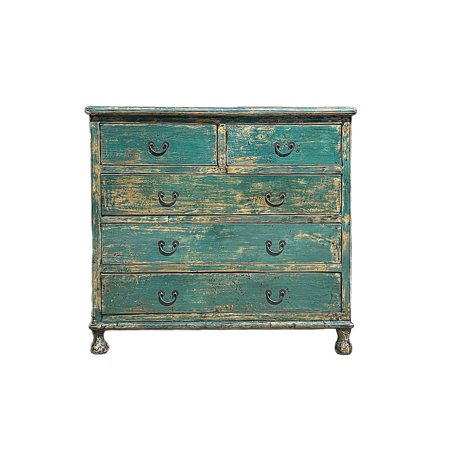 Distressed Teal Blue Green 5 Drawers Credenza Storage Sideboard Cabinet - 2