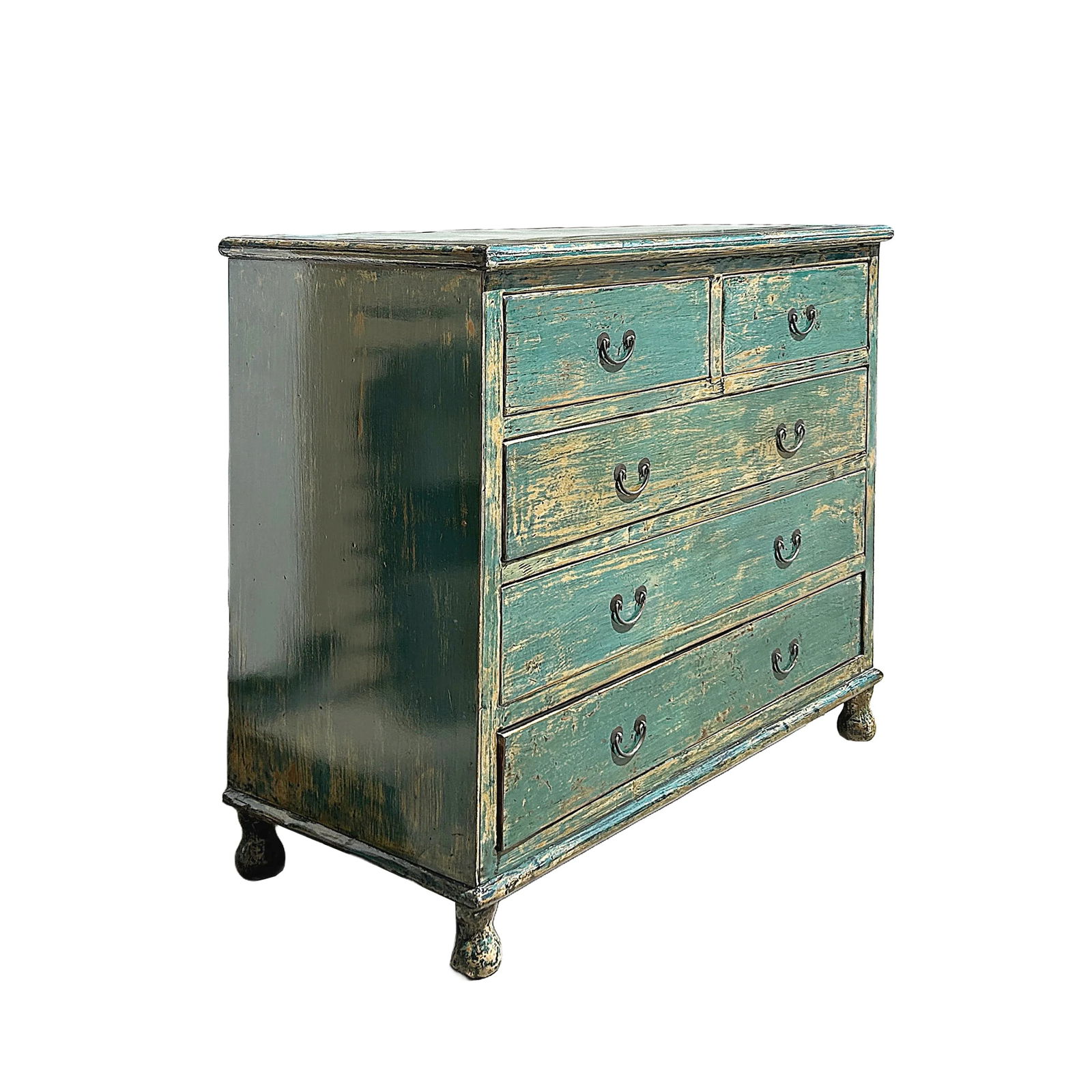 Distressed Teal Blue Green 5 Drawers Credenza Storage Sideboard Cabinet - 3