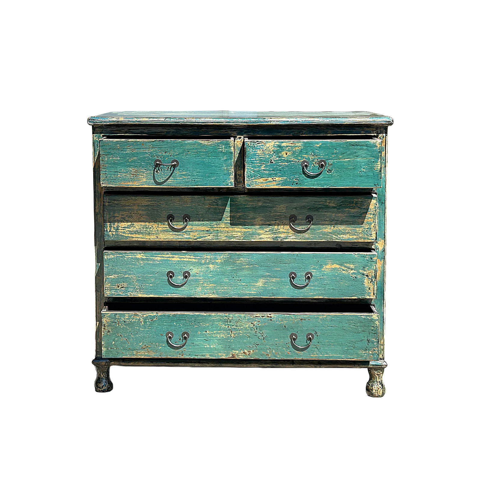 Distressed Teal Blue Green 5 Drawers Credenza Storage Sideboard Cabinet - 4