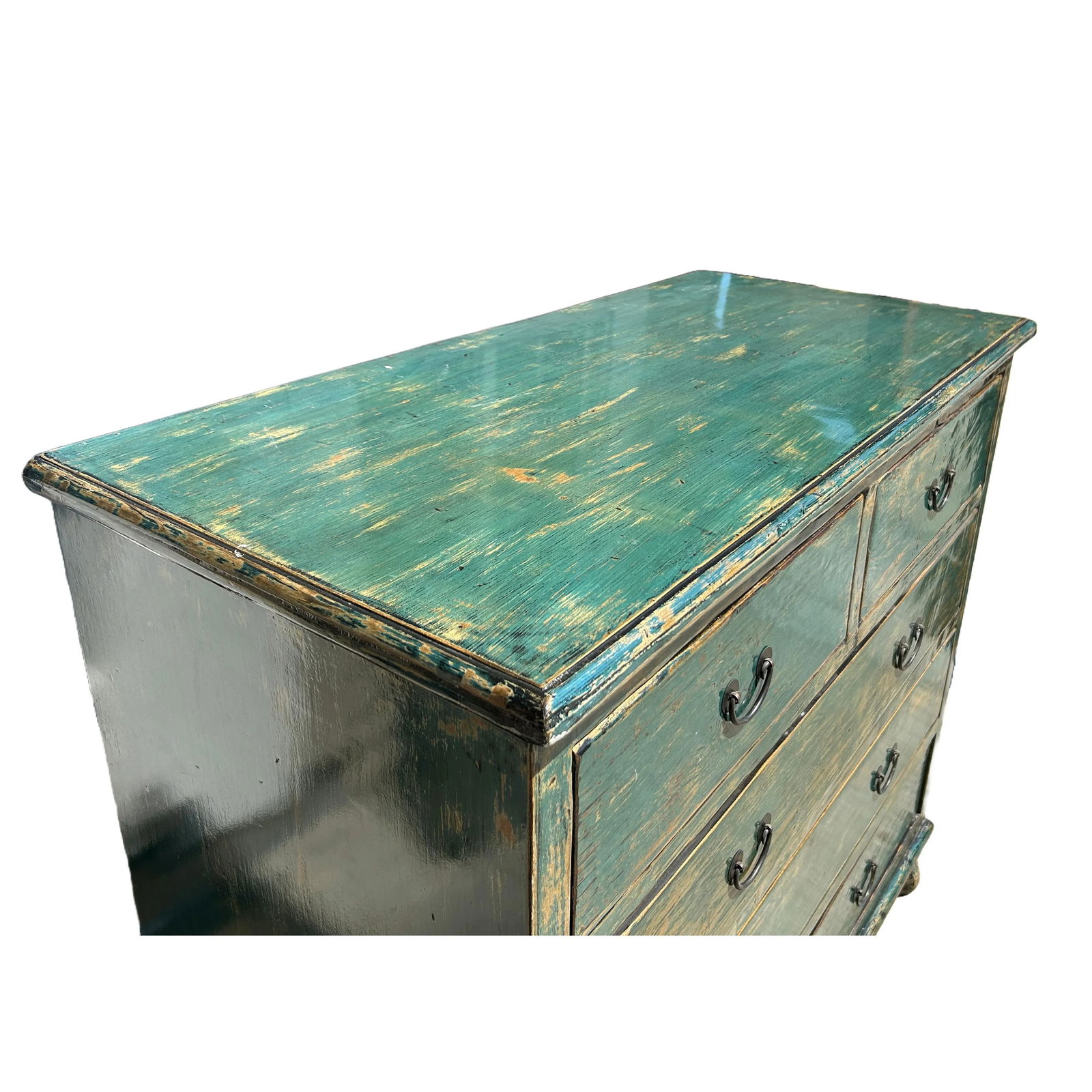 Distressed Teal Blue Green 5 Drawers Credenza Storage Sideboard Cabinet - 7