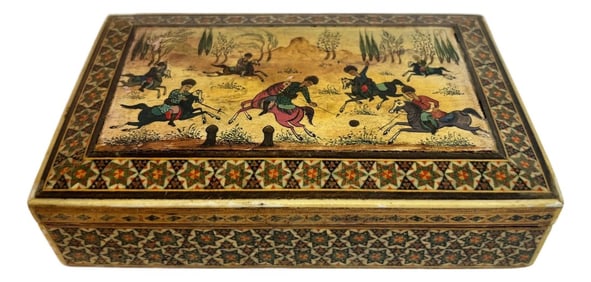 Antique Persian Khatam Micro Mosaic Inlaid Jewelry Box Circa 1940s
