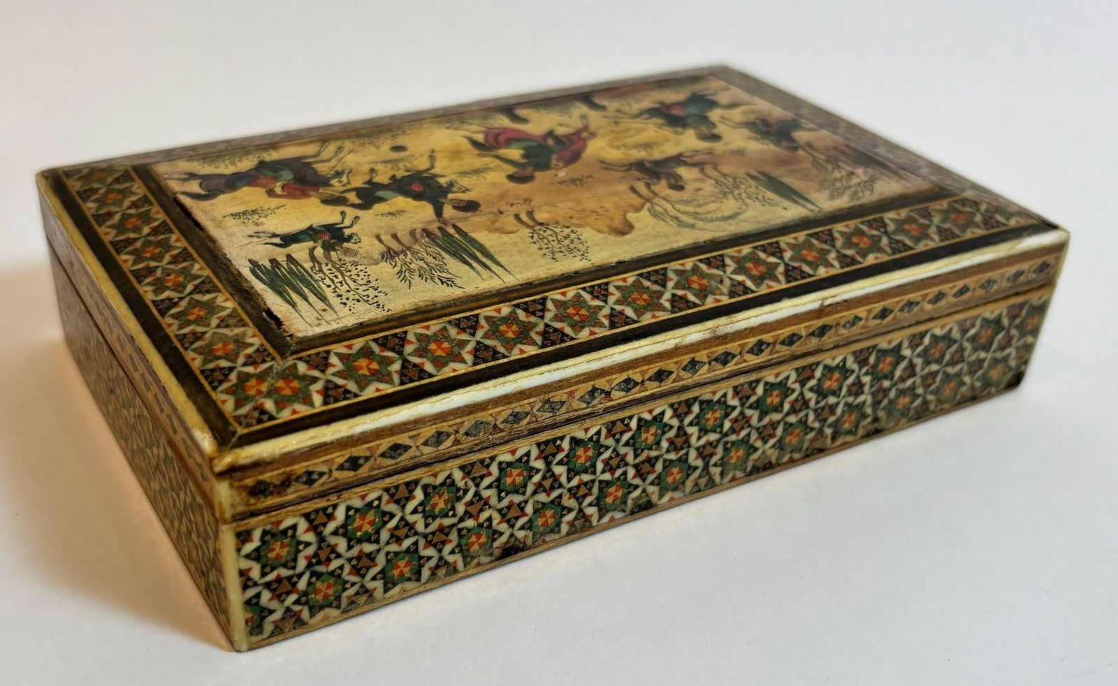 Antique Persian Khatam Micro Mosaic Inlaid Jewelry Box Circa 1940s - 4