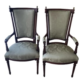 Early 20th Century Louis XVI Style Upholstered Arm Chairs - A Pair
