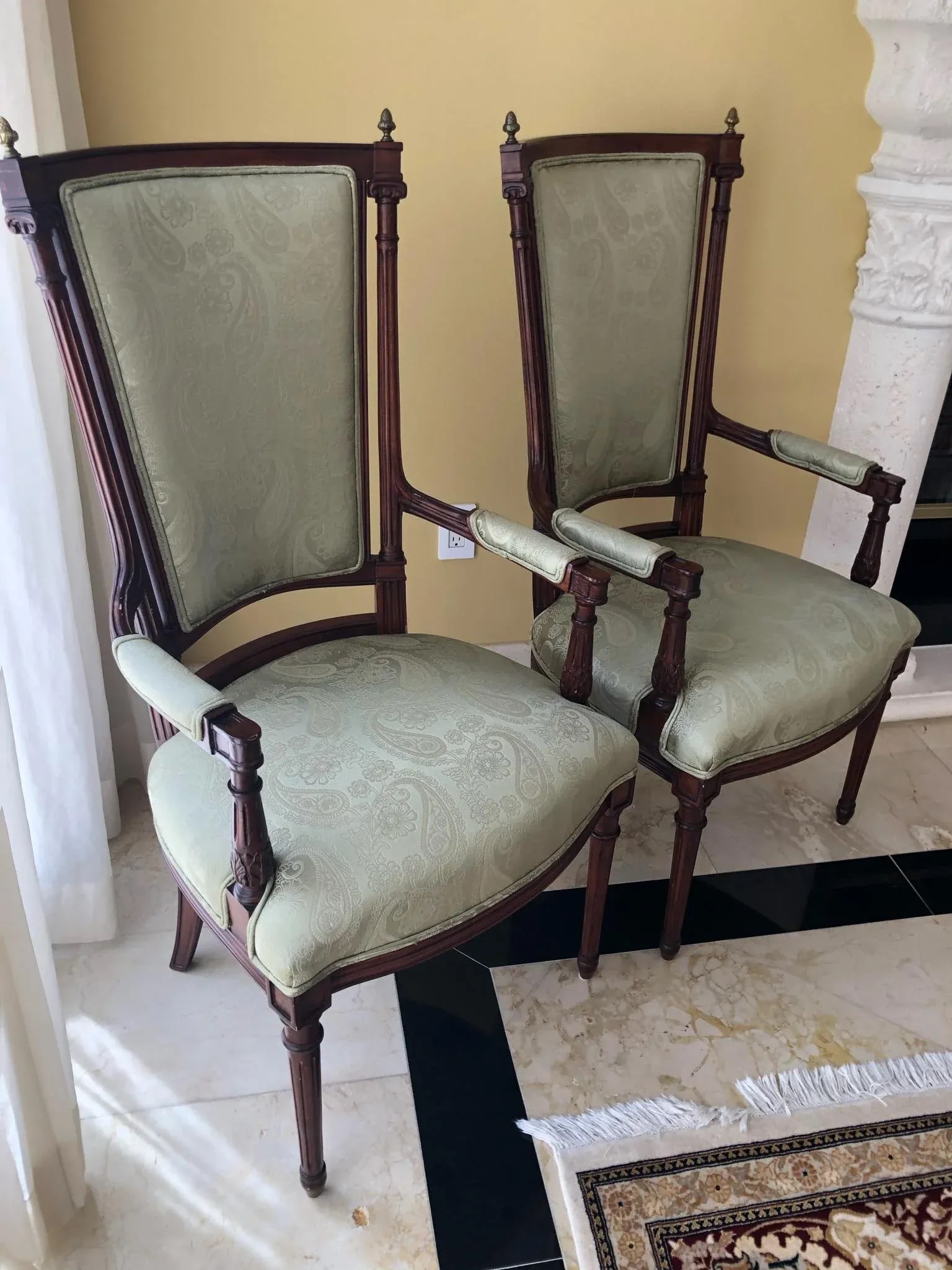 Early 20th Century Louis XVI Style Upholstered Arm Chairs - A Pair - 2