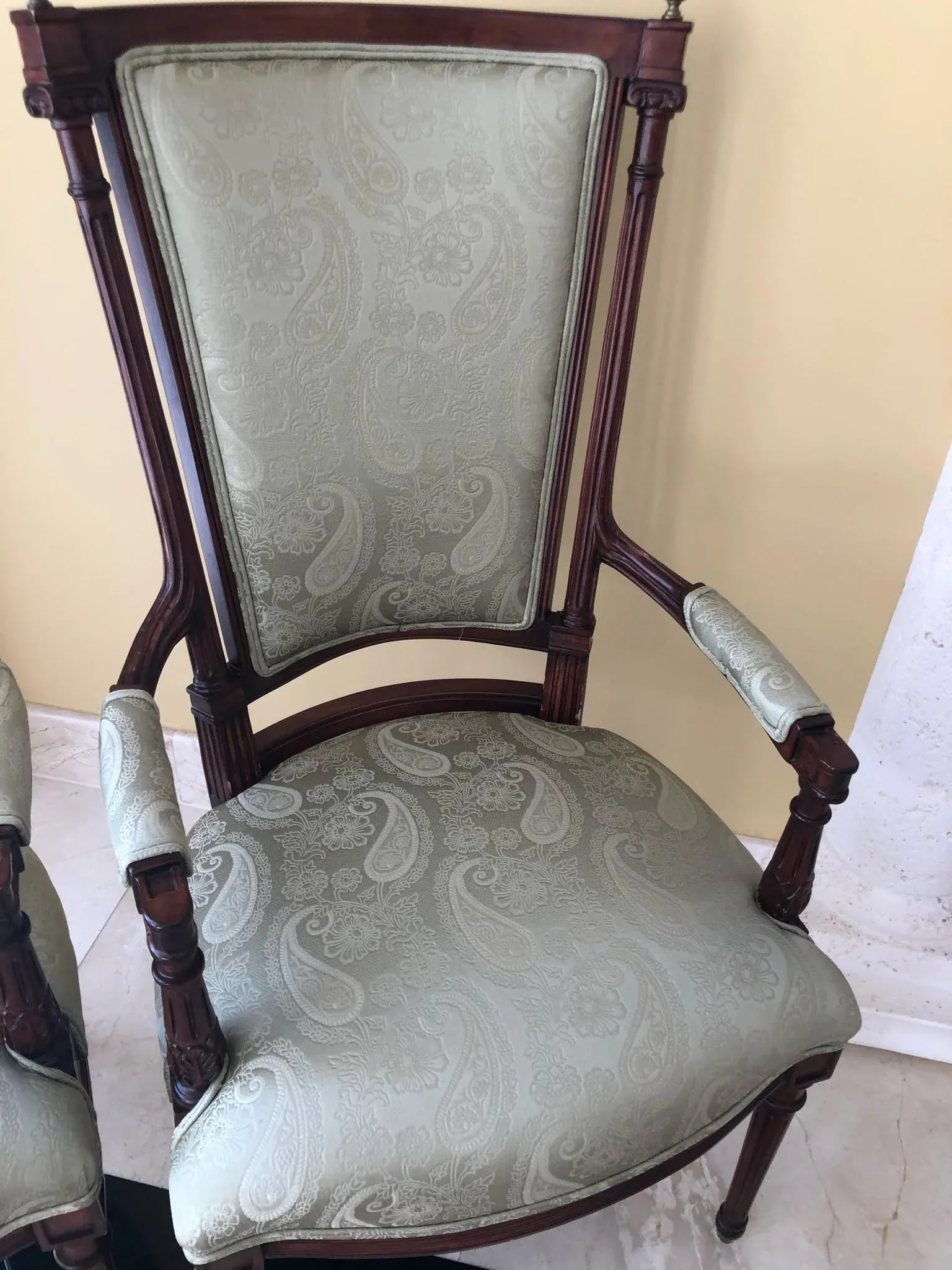 Early 20th Century Louis XVI Style Upholstered Arm Chairs - A Pair - 4