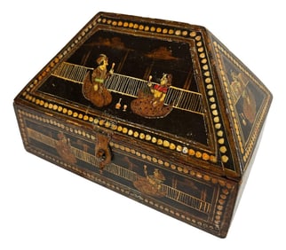 1920s Anglo-Raj Hand-Painted Rajasthani Dowry Box
