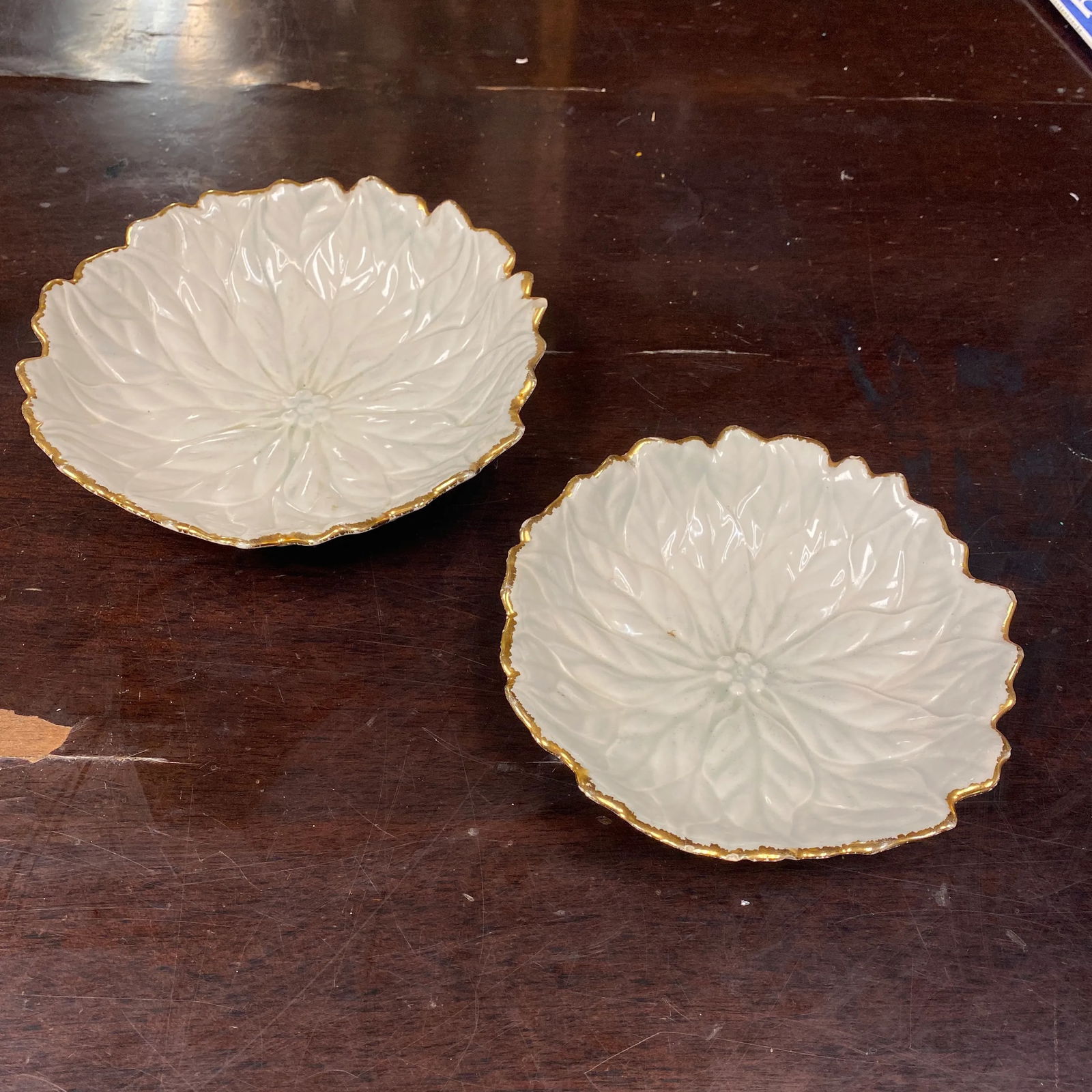 1970s Ceramic Floral White Plates W Gold Edges - a Pair - 7