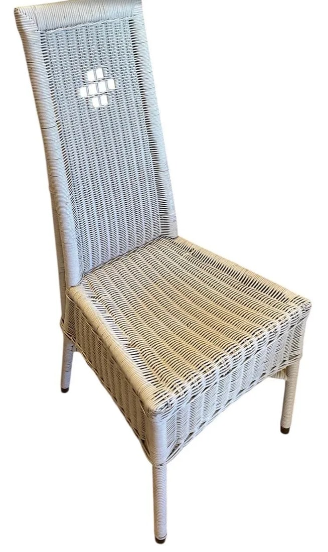 Mid 20th Century Vintage Mid Century Wicker & Wood Top Writing Desk and Chair Set of 2 - 4