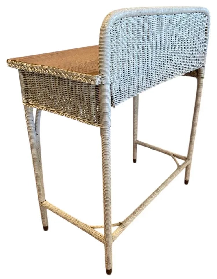 Mid 20th Century Vintage Mid Century Wicker & Wood Top Writing Desk and Chair Set of 2 - 9