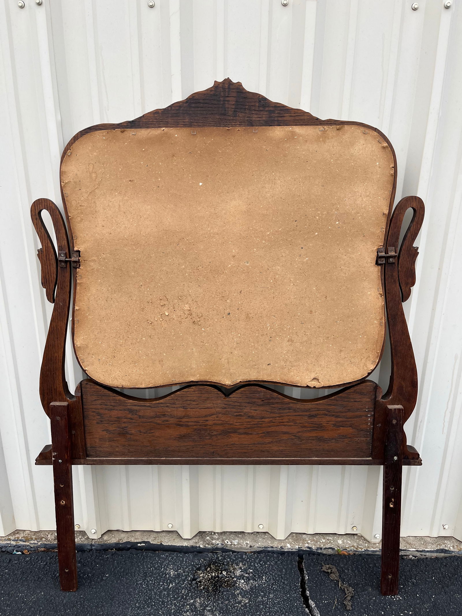 Antique Carved Swans Articulating Beveled Glass Oak Dressing Mirror - 12