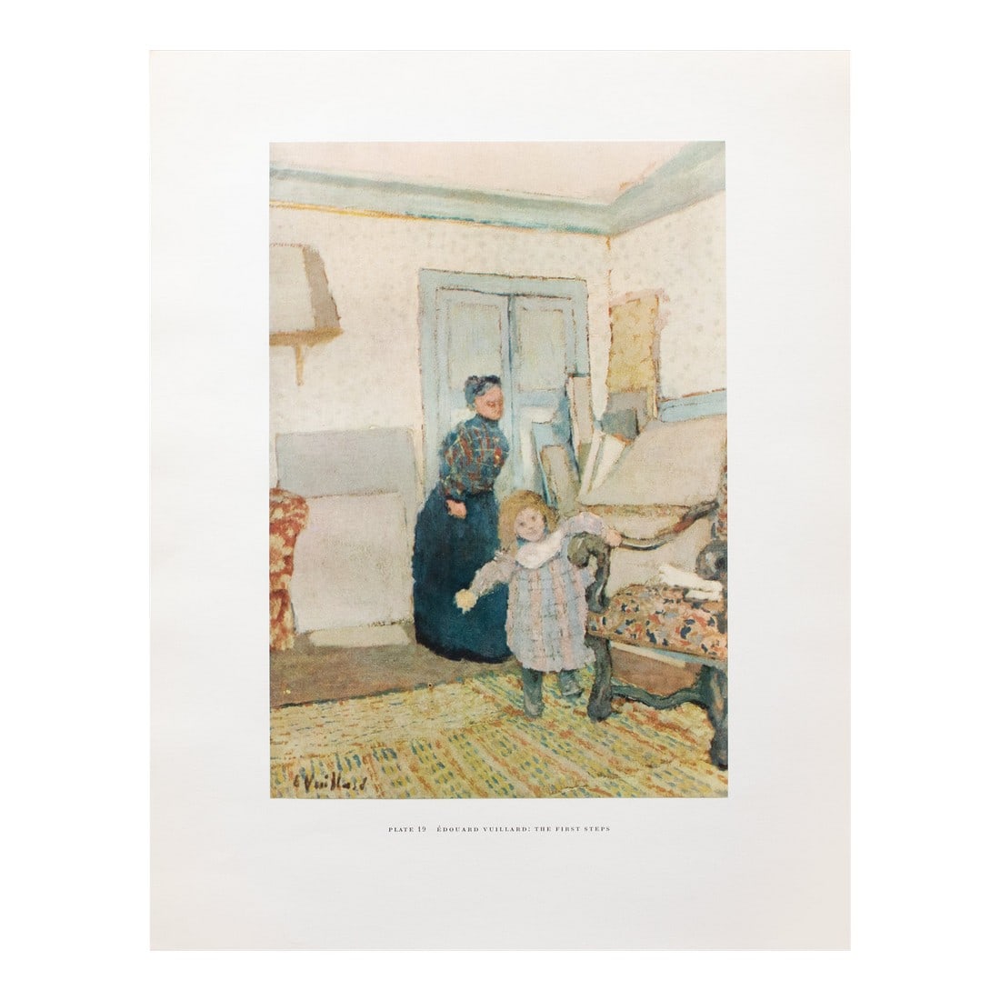 1950s After Edouard Vuillard "The First Steps", First Edition Swiss Full-Color Print: A rare period vintage full-color print of oil painting "The First Steps" by Edouard Vuillard from a First Edition art folio of The Albert D. Lasker Collection. Printed in Switzerland in the 1950s,
