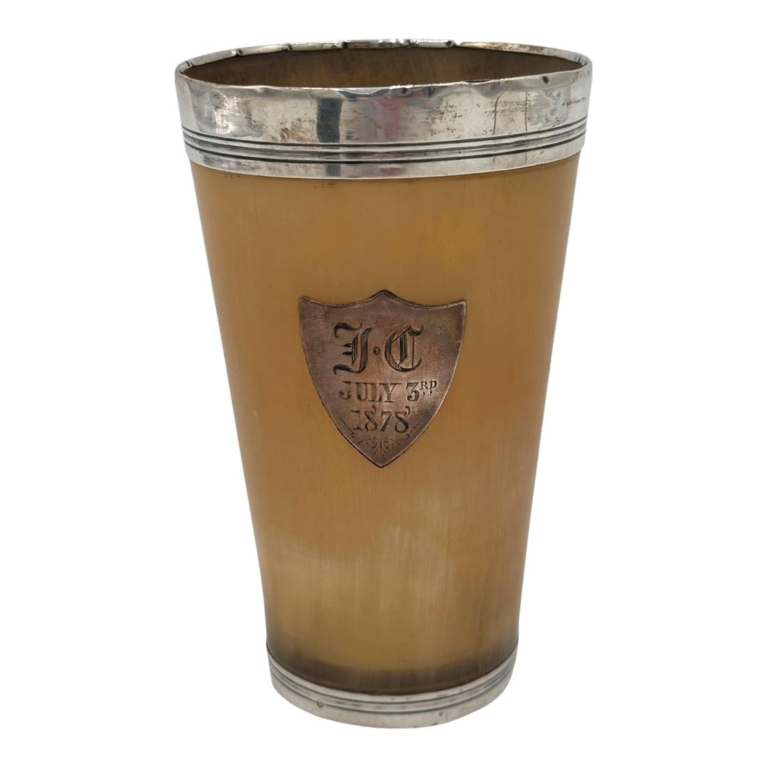 Late 19th Century Sterling Silver Rimmed Horn Cup With Glass Bottom (1 of 12)