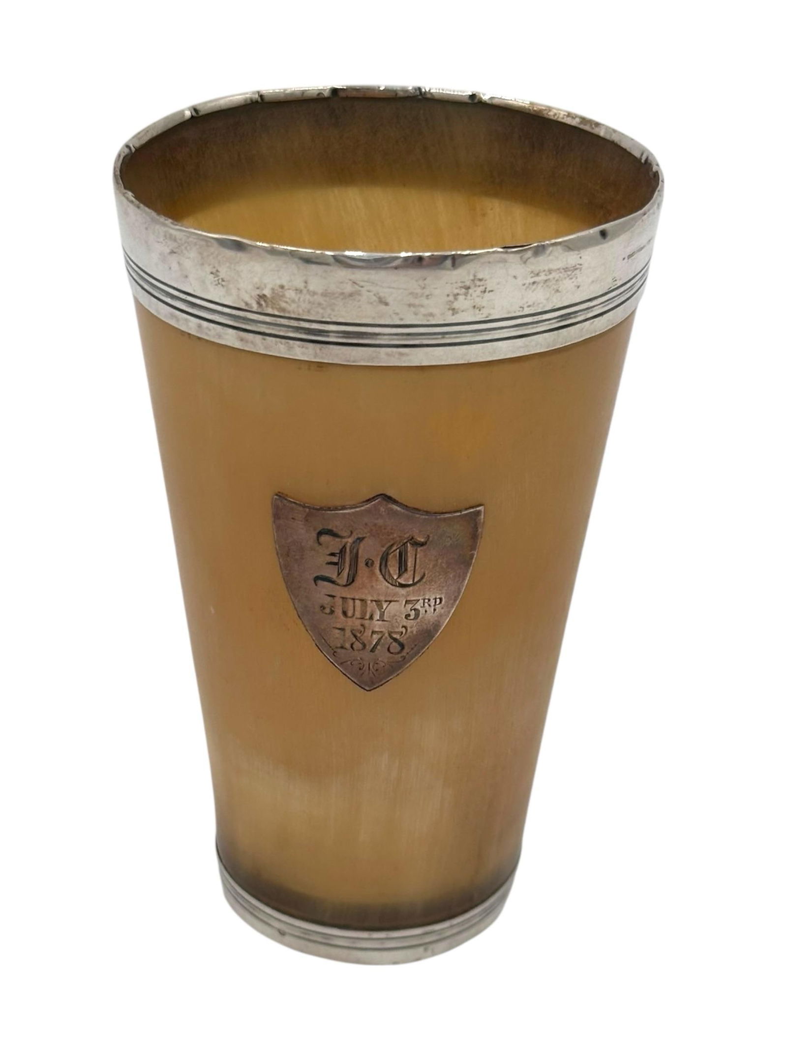 Late 19th Century Sterling Silver Rimmed Horn Cup With Glass Bottom - 2