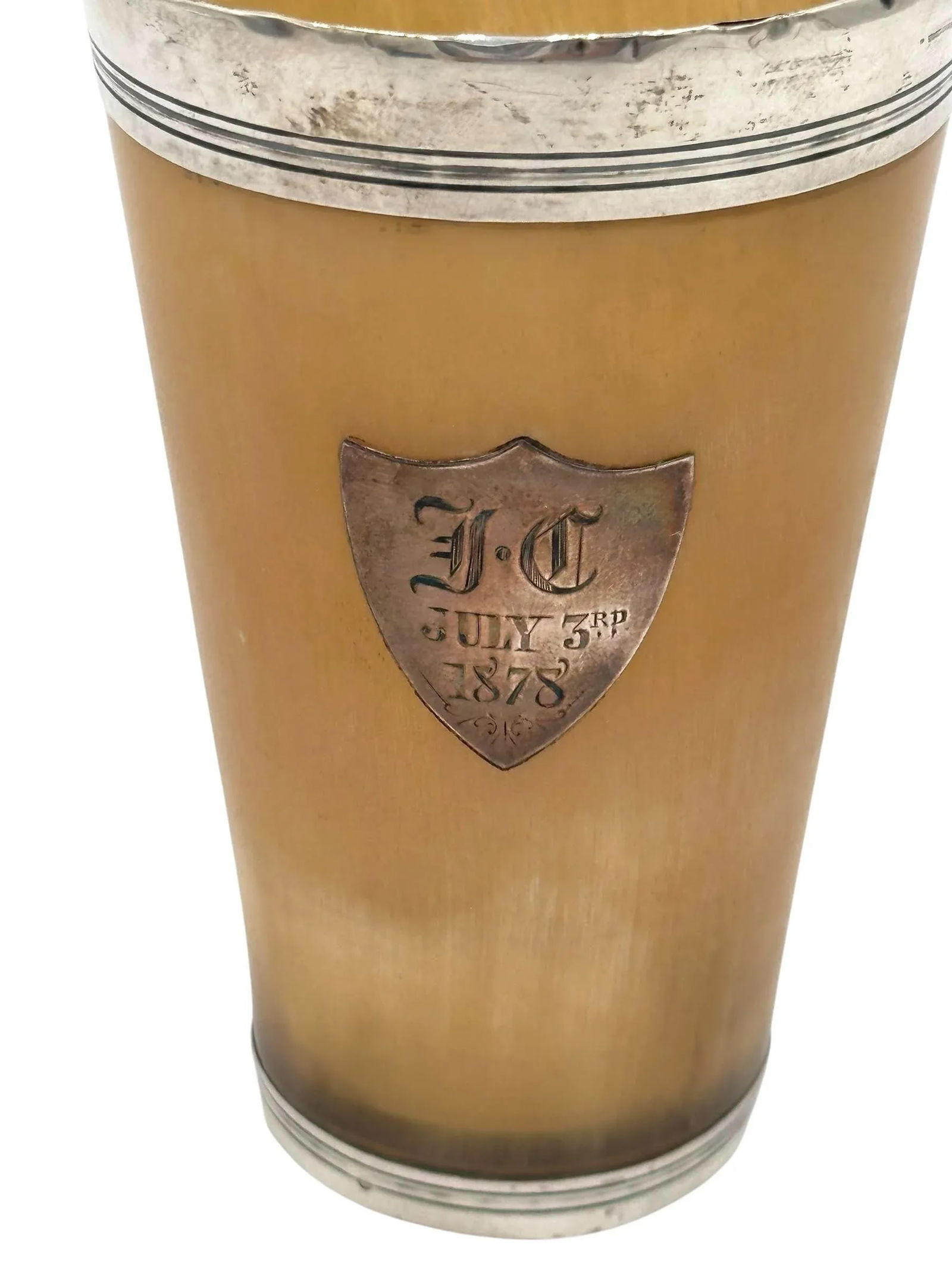 Late 19th Century Sterling Silver Rimmed Horn Cup With Glass Bottom - 3