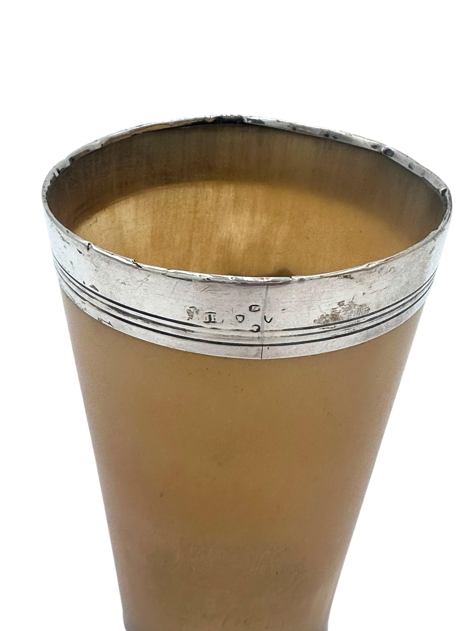 Late 19th Century Sterling Silver Rimmed Horn Cup With Glass Bottom - 4