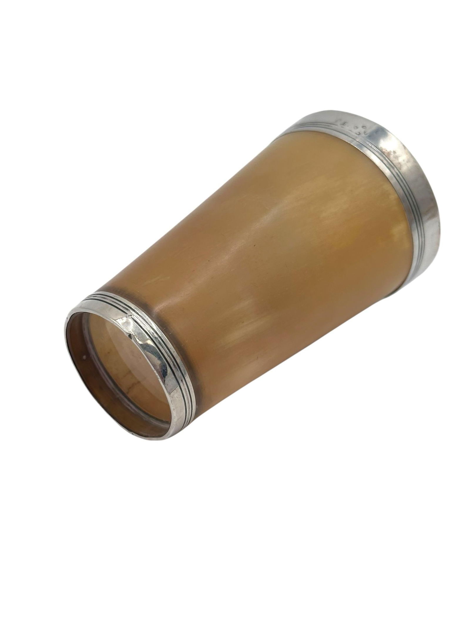 Late 19th Century Sterling Silver Rimmed Horn Cup With Glass Bottom - 6