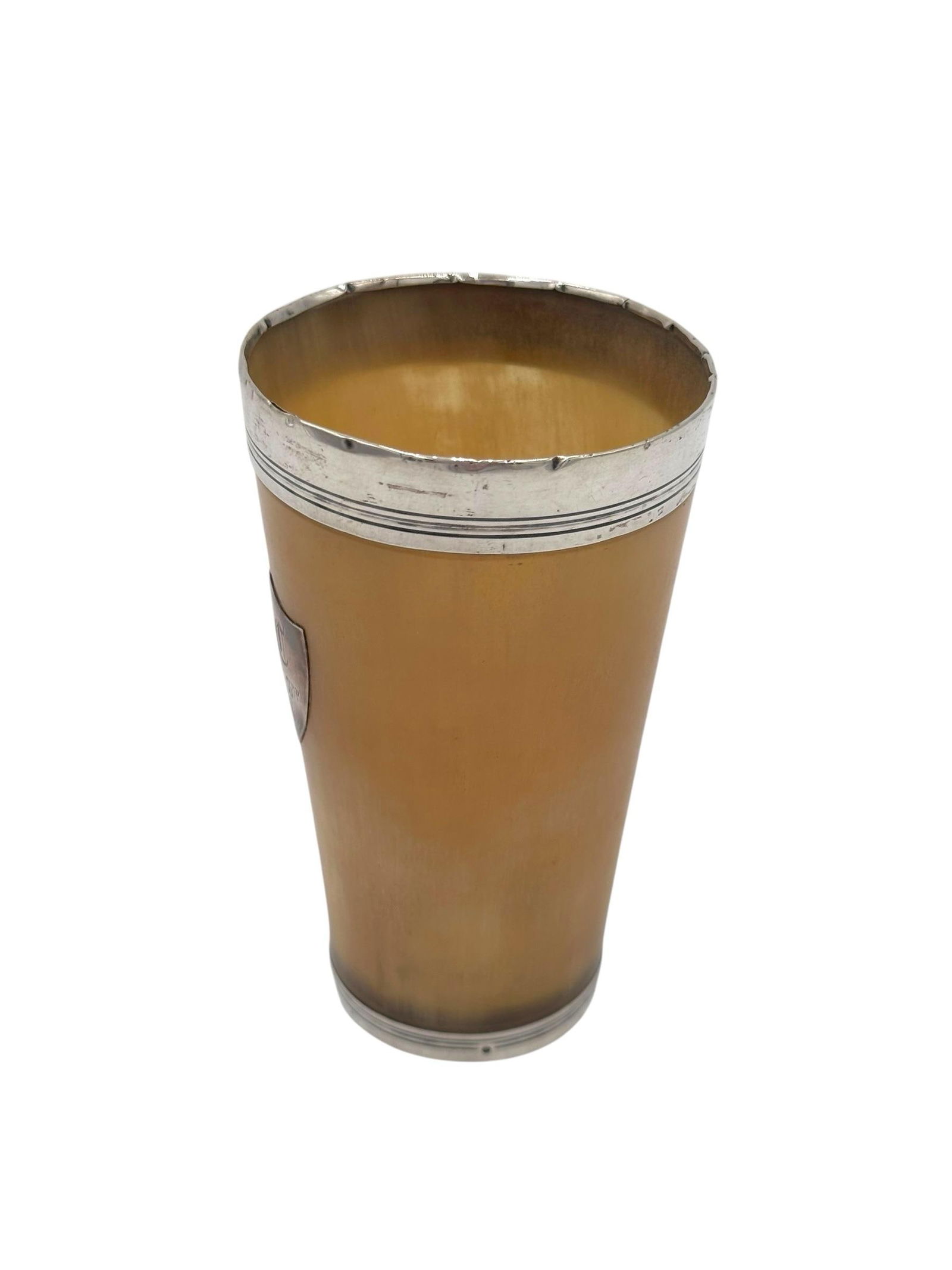 Late 19th Century Sterling Silver Rimmed Horn Cup With Glass Bottom - 9