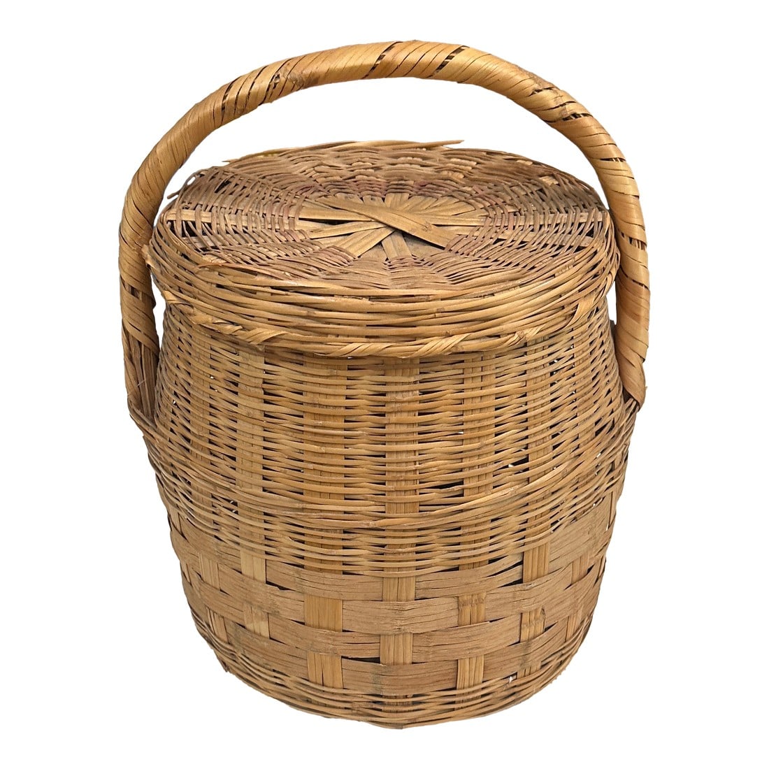 1970s Handmade Vintage Large Wicker Basket With Matching Lid (1 of 12)